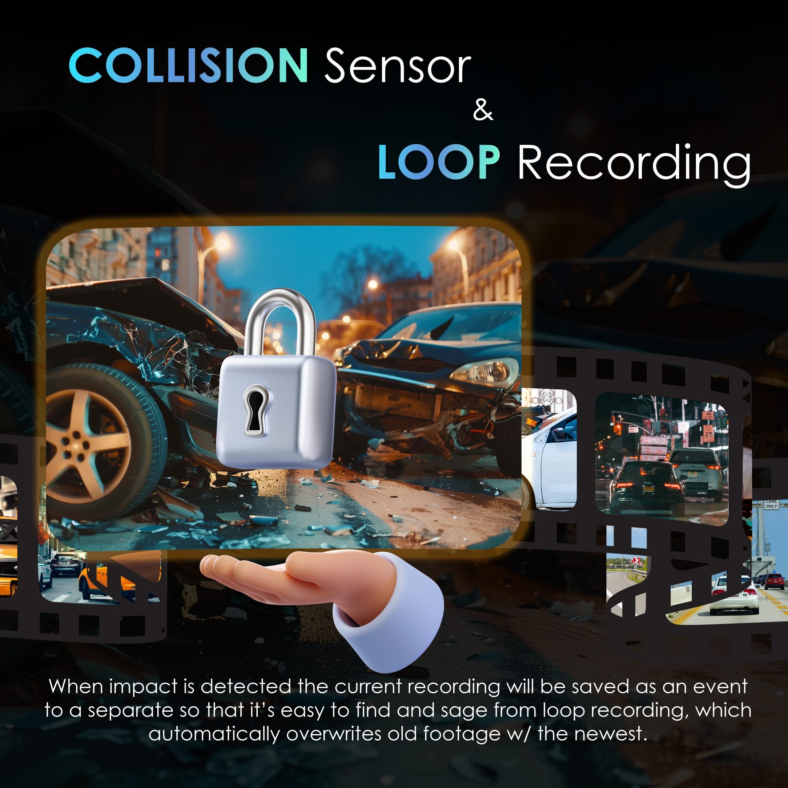 Rexing L4 Series 4-Channel Dash Cams with Ultra-Wide Angle, Wi-Fi, Night Vision, and GPS, App Control, Loop Recording, Collision Sensor - Energize Trek