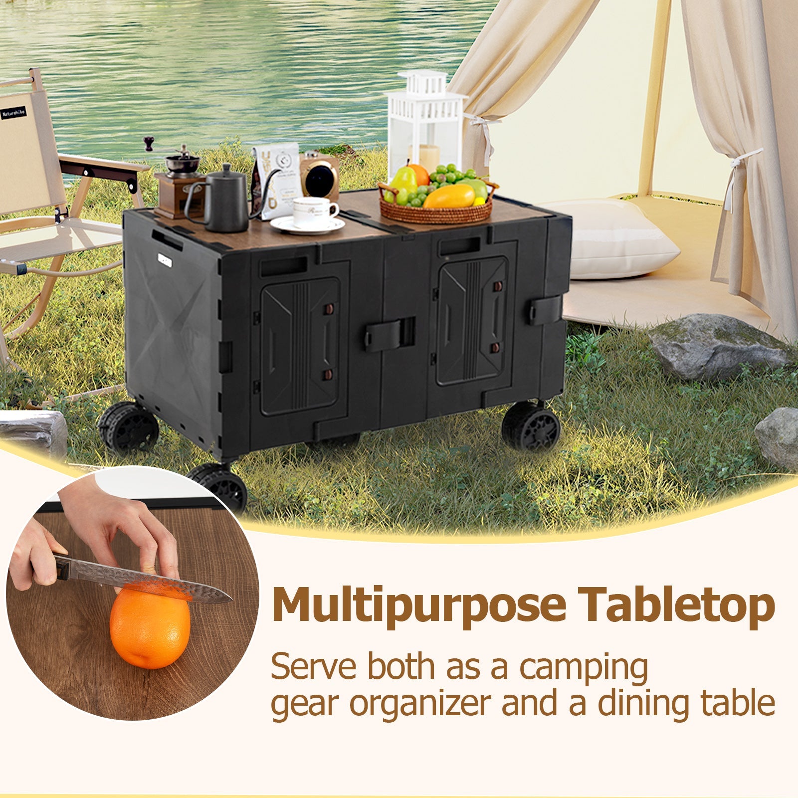 Large Foldable Utility Cart with 2-Tier Storage Crates and Telescoping Handle - Energize Trek