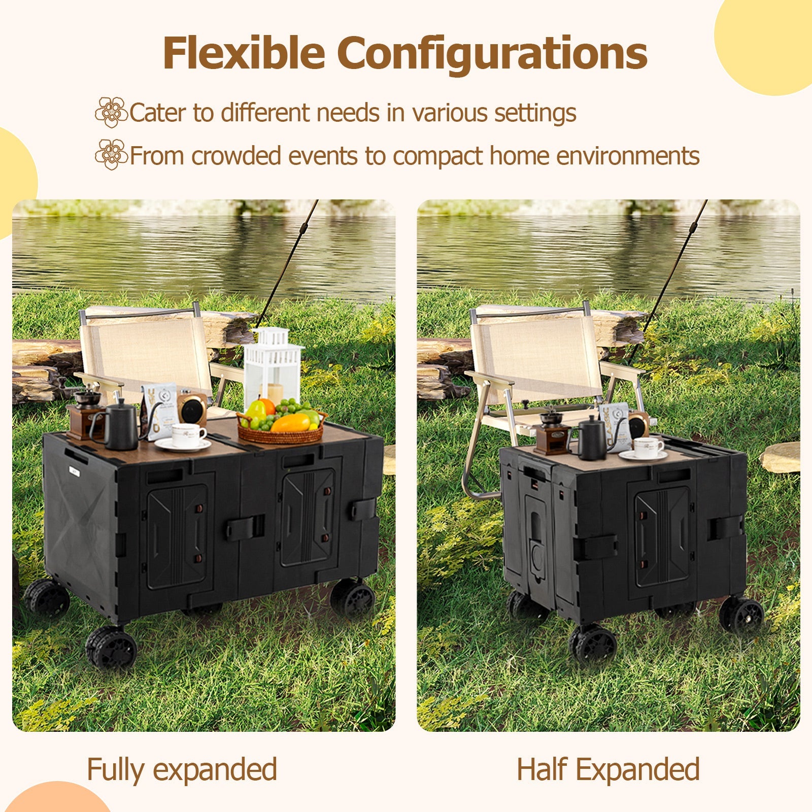 Large Foldable Utility Cart with 2-Tier Storage Crates and Telescoping Handle - Energize Trek