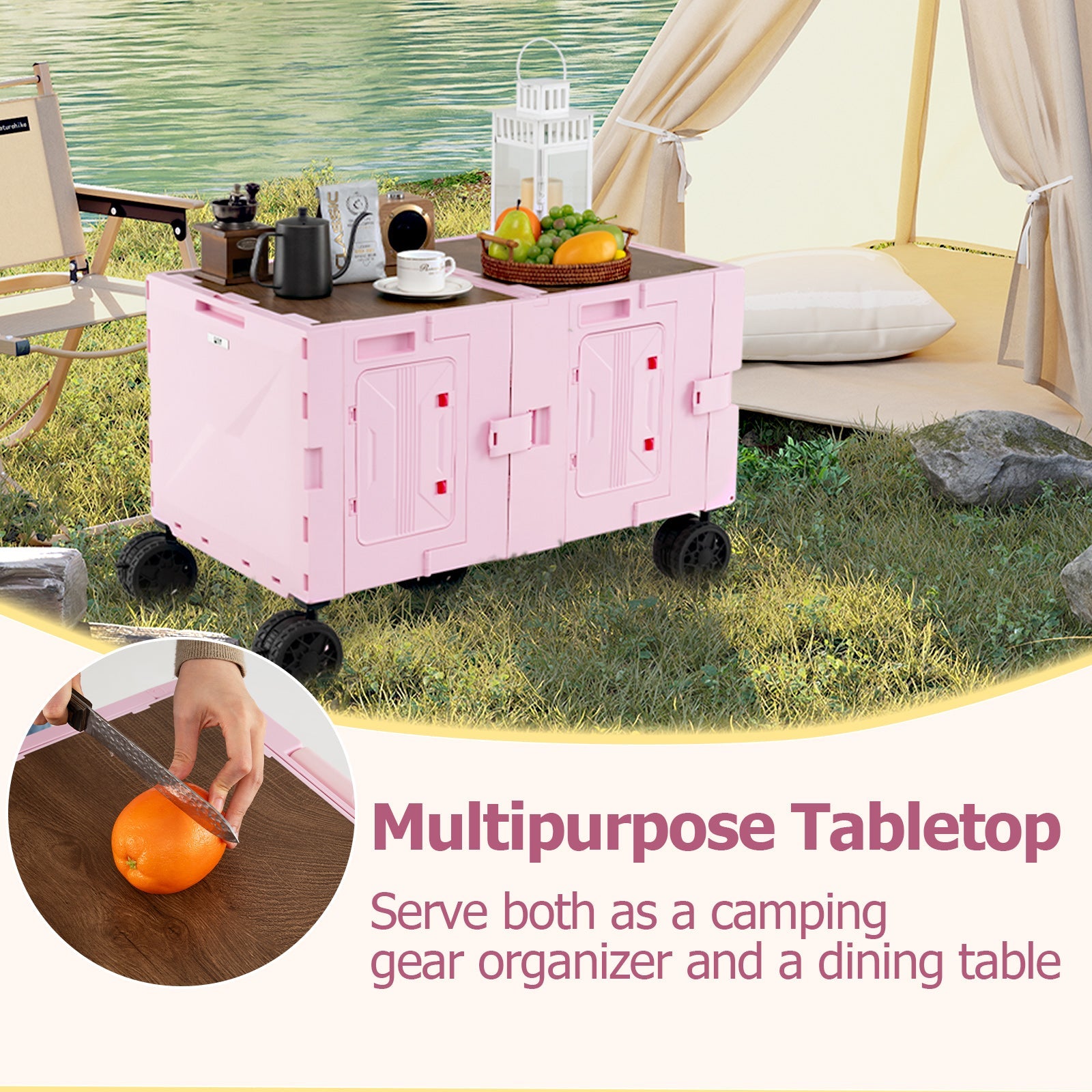 Large Foldable Utility Cart with 2-Tier Storage Crates and Telescoping Handle - Energize Trek