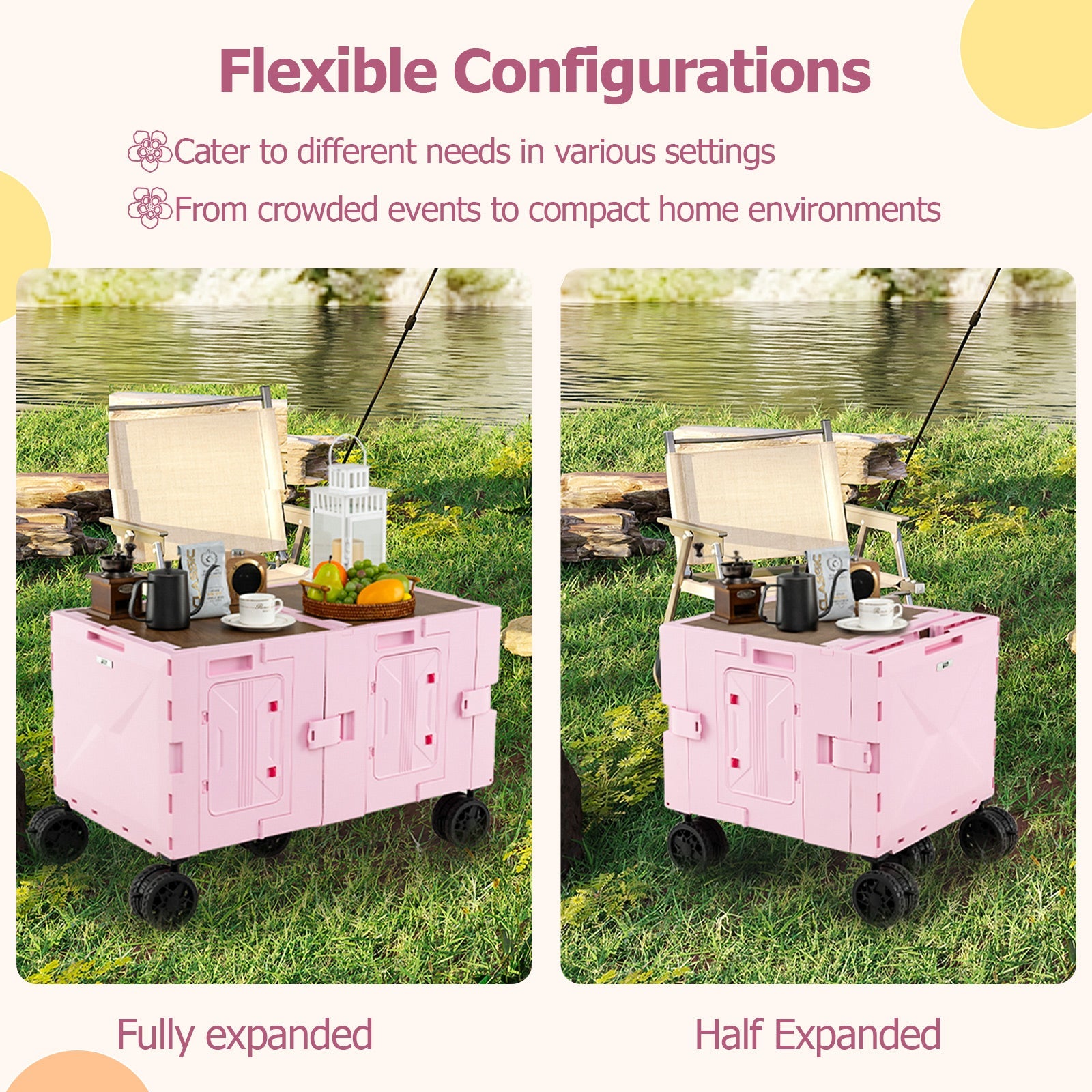 Large Foldable Utility Cart with 2-Tier Storage Crates and Telescoping Handle - Energize Trek
