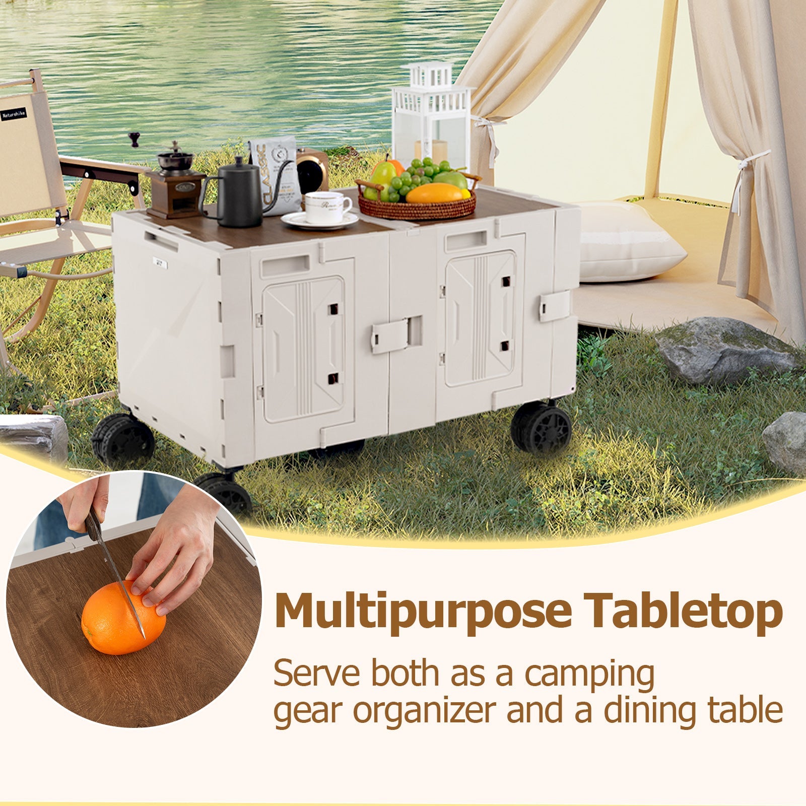 Large Foldable Utility Cart with 2-Tier Storage Crates and Telescoping Handle - Energize Trek