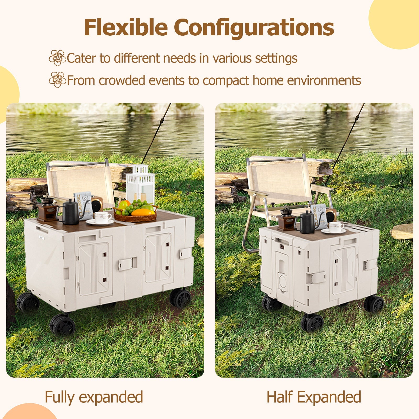 Large Foldable Utility Cart with 2-Tier Storage Crates and Telescoping Handle - Energize Trek