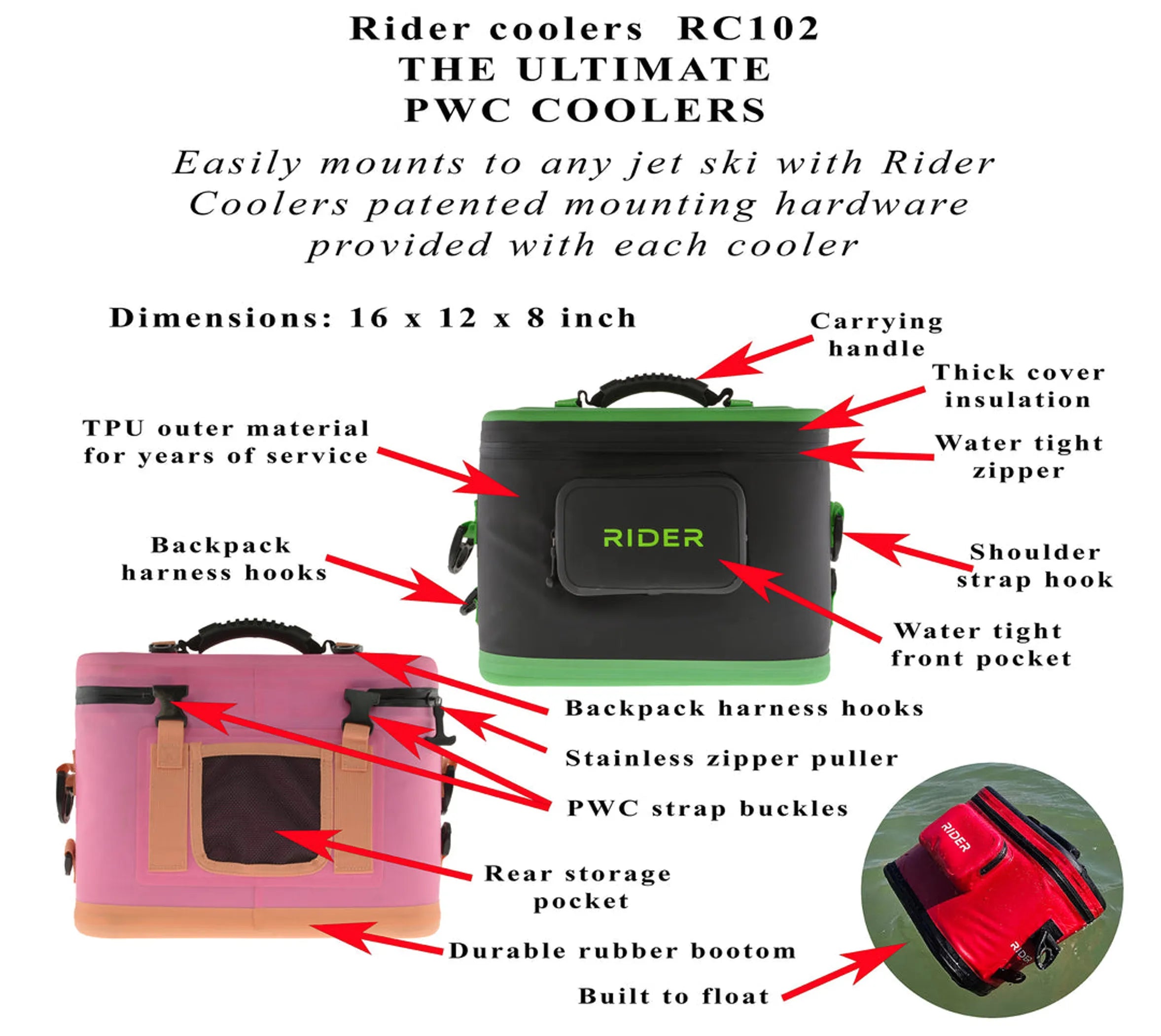 Large Jet Ski Coolers by Rider Coolers - Set Coolers, Fits All PWC's, Holds 10 Cans Each - Energize Trek