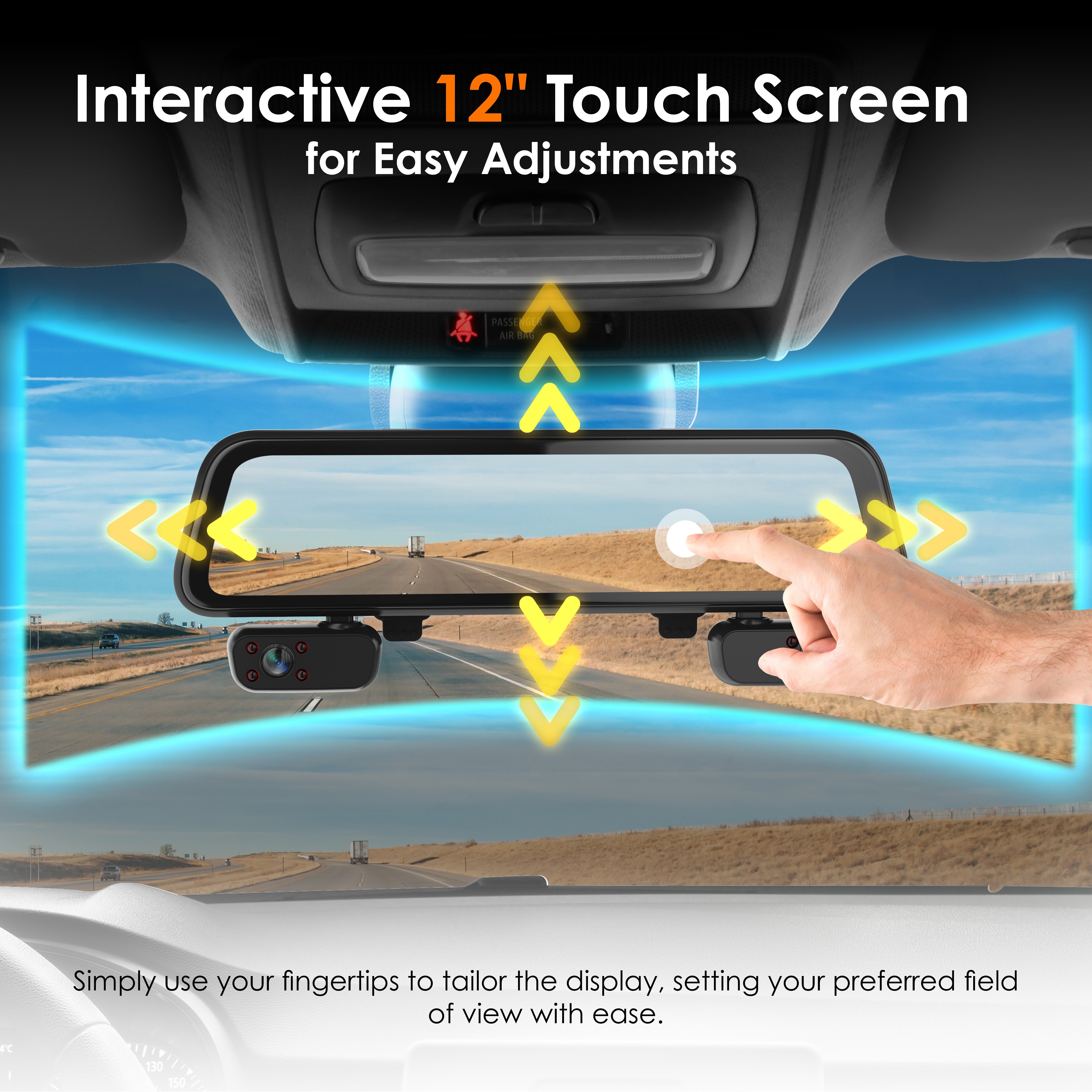 Rexing M4 4-CHANNEL MIRROR DASH CAM 12” Touch Screen Mirror Dash Cam, 1080p with GPS - Energize Trek