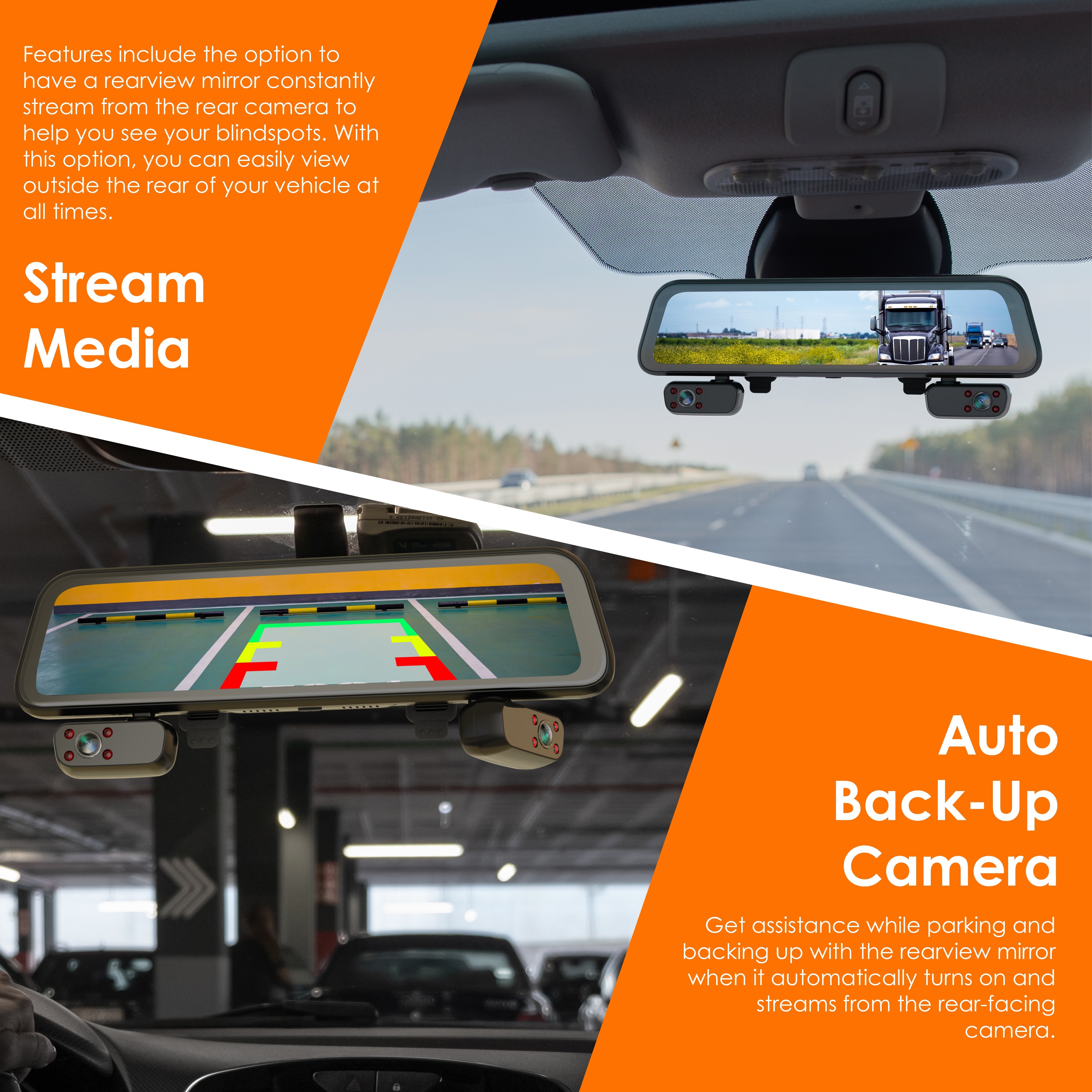 Rexing M4 4-CHANNEL MIRROR DASH CAM 12” Touch Screen Mirror Dash Cam, 1080p with GPS - Energize Trek