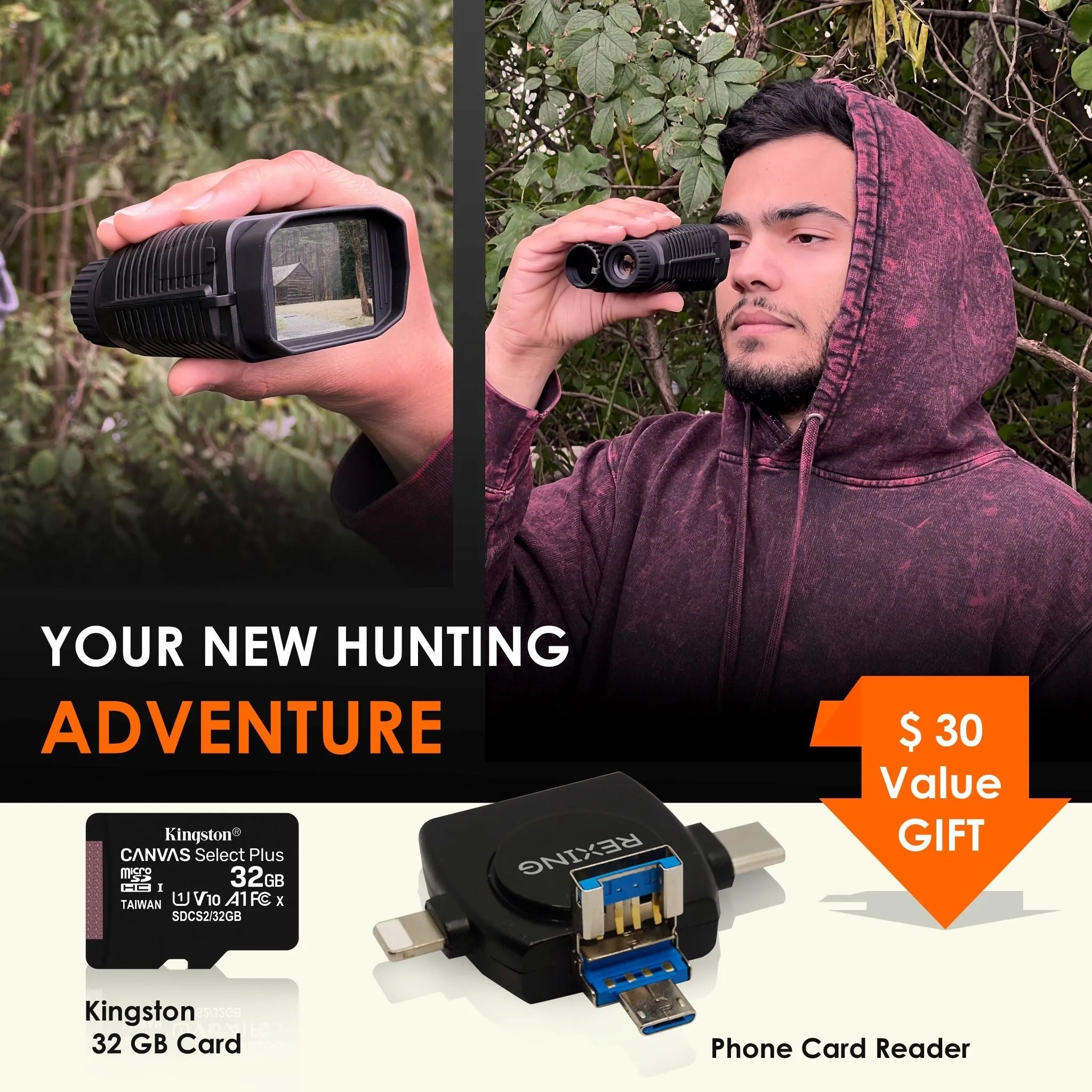REXING B1 Mini – 1080p Night Vision Mini Digital Binoculars – Travel Infrared Binoculars Save Image And Video w/ Viewing Screen, High-Tech Hunting Gear - Energize Trek
