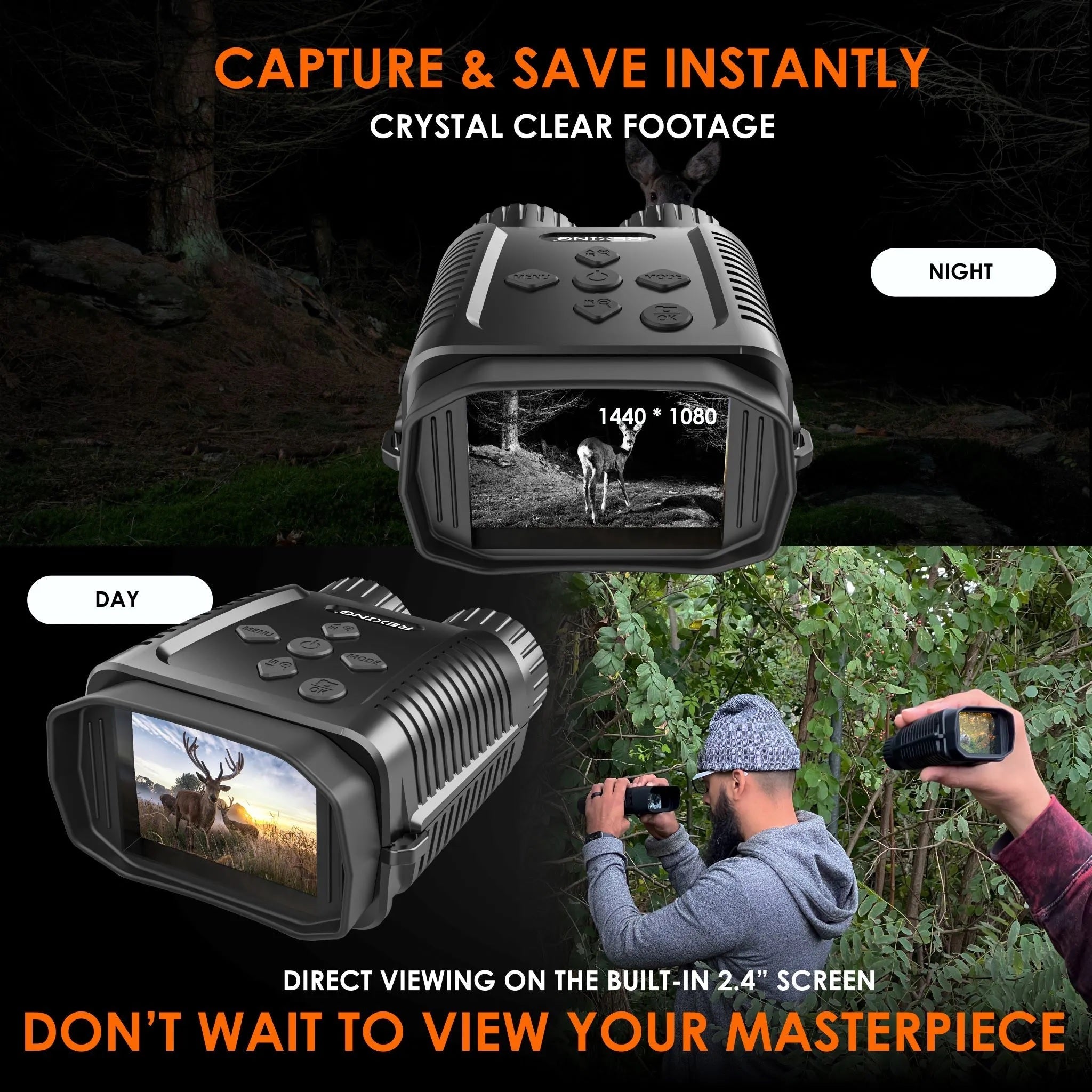 REXING B1 Mini – 1080p Night Vision Mini Digital Binoculars – Travel Infrared Binoculars Save Image And Video w/ Viewing Screen, High-Tech Hunting Gear - Energize Trek