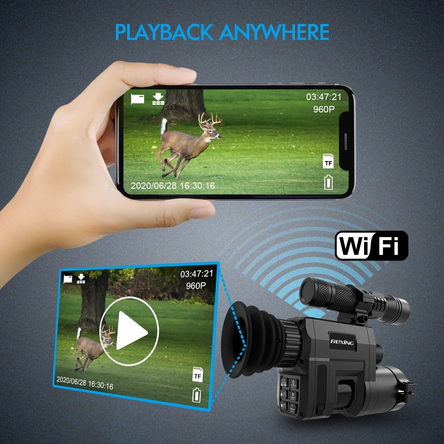 Rexing NVS1 Digital Infrared Night Vision Scope Camera HD Video Recording with Wi-Fi - Energize Trek