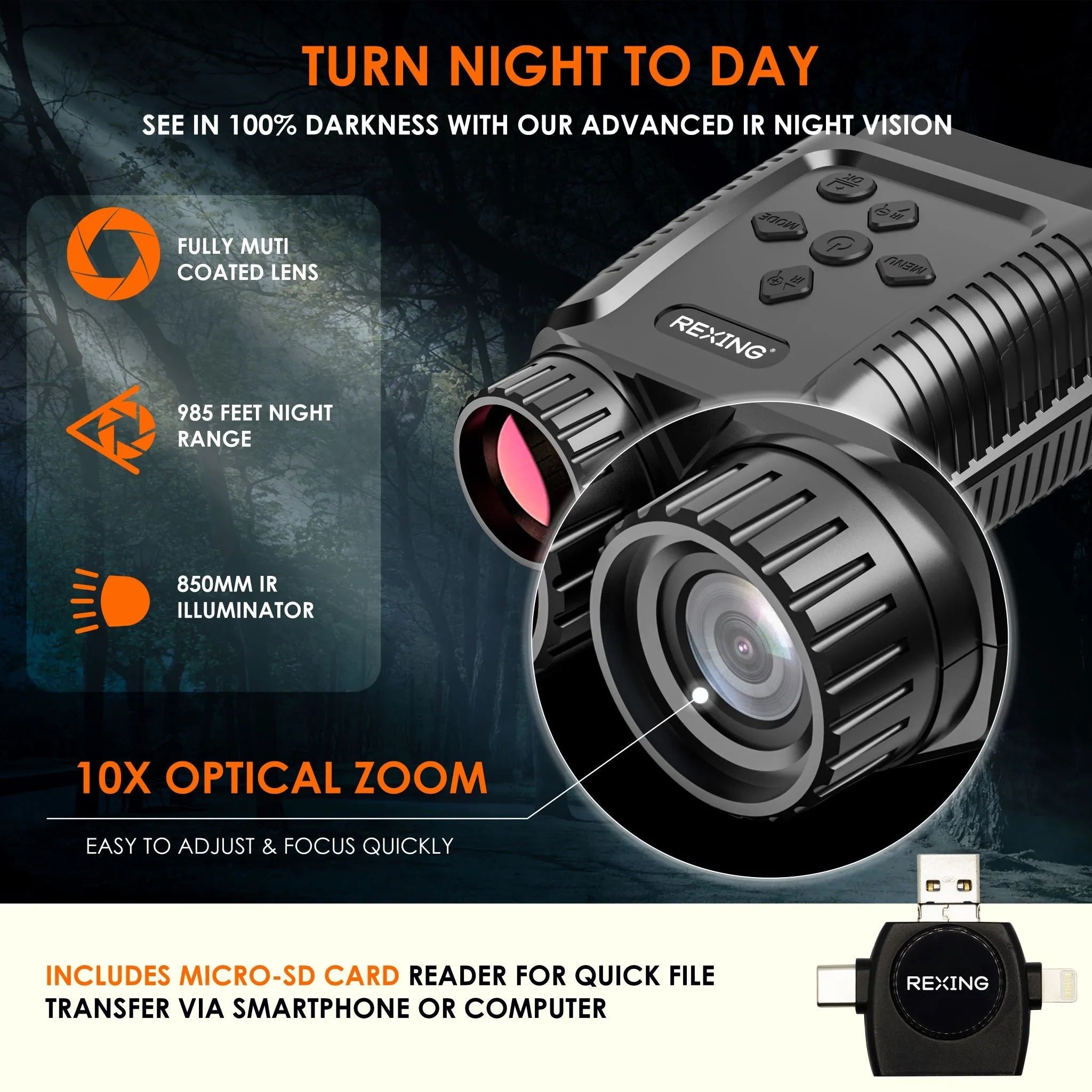 REXING B1 Mini – 1080p Night Vision Mini Digital Binoculars – Travel Infrared Binoculars Save Image And Video w/ Viewing Screen, High-Tech Hunting Gear - Energize Trek