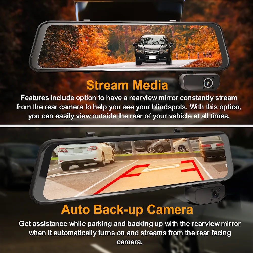 Rexing M3 3 Channel 1080p Front +1080p Cabin +1080p Rear Mirrored Dash Cam w/ GPS - Energize Trek