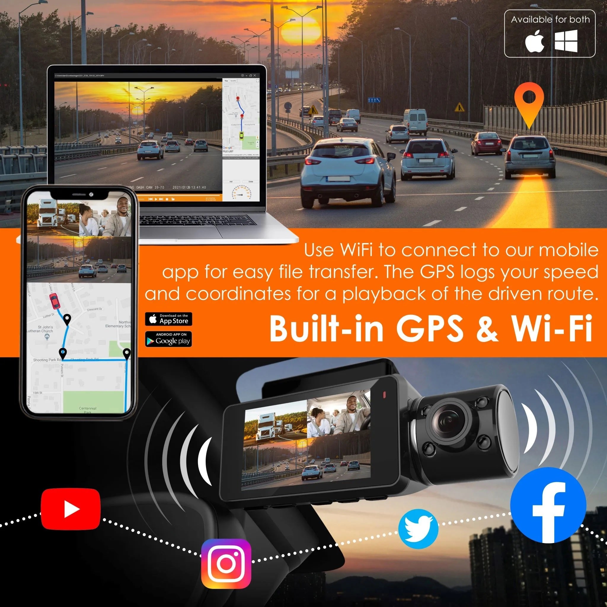 Rexing V33 3 Channel 1440p+1440p+1440p Front, Cabin and Rear Camera Dashcam with Built-in Wi-Fi & GPS - Energize Trek