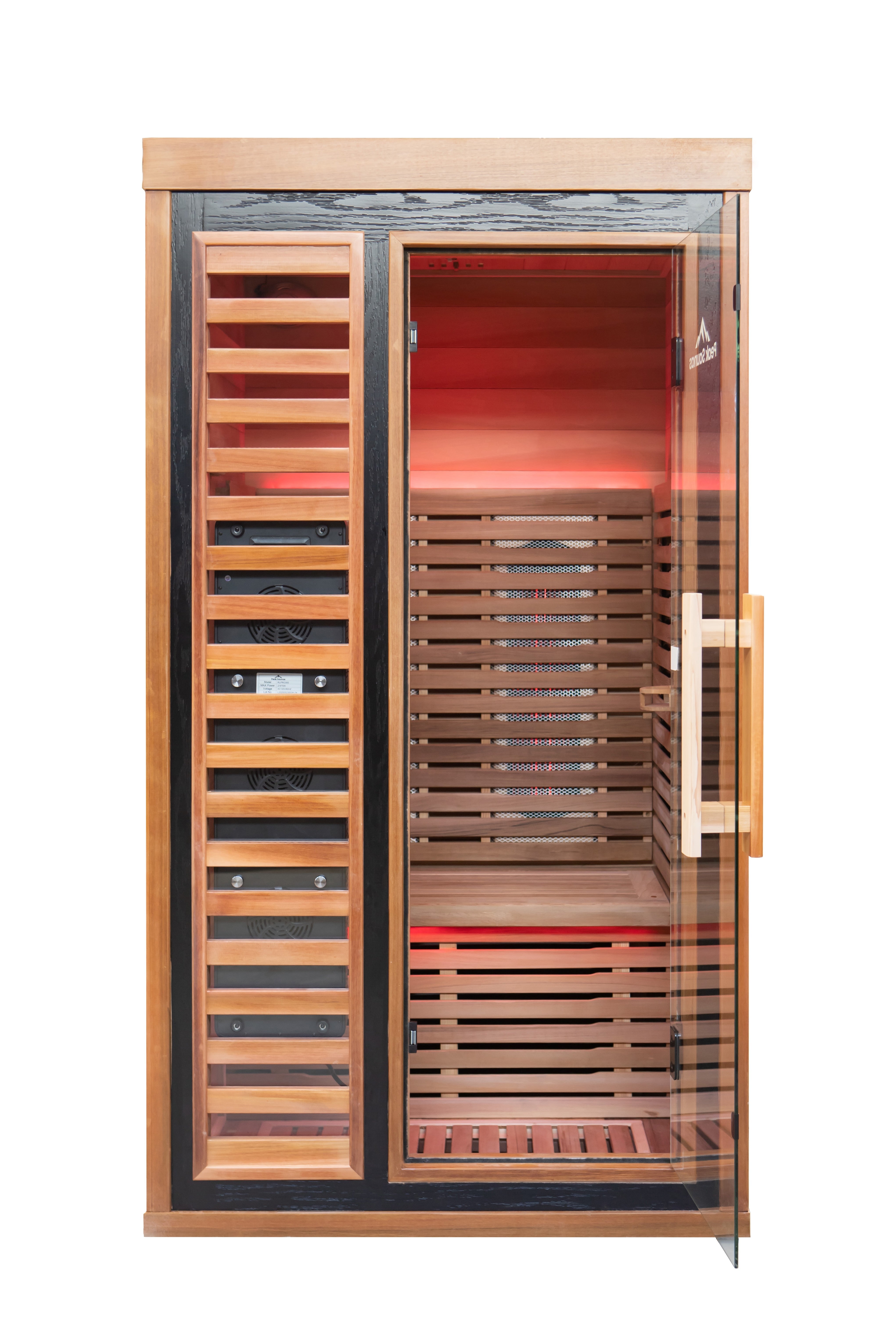 Peak Saunas Rainier 1-Person Full Spectrum Infrared Sauna with XL Medical-Grade Red Light Therapy & Smart WiFi App Control - Energize Trek