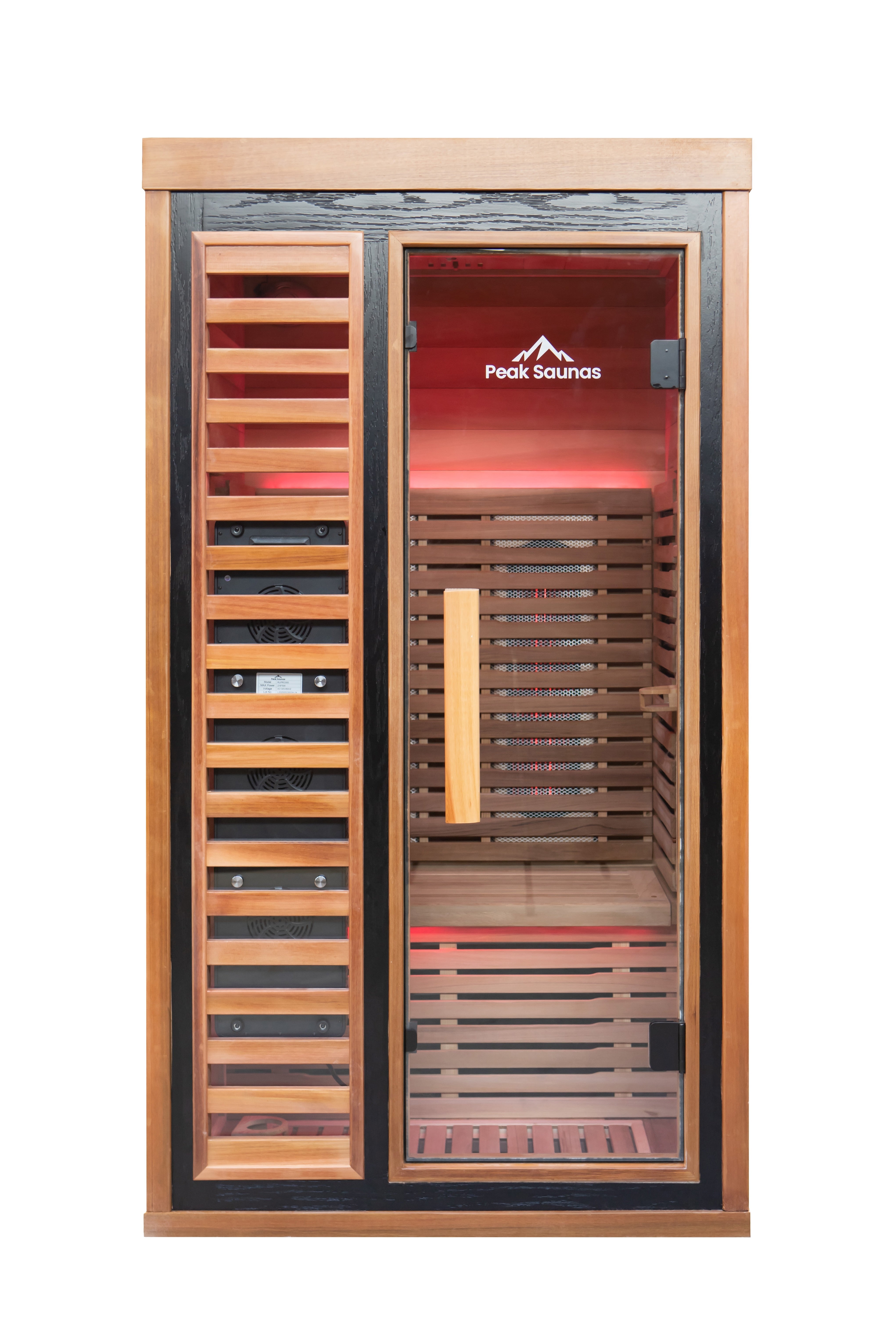 Peak Saunas Rainier 1-Person Full Spectrum Infrared Sauna with XL Medical-Grade Red Light Therapy & Smart WiFi App Control - Energize Trek