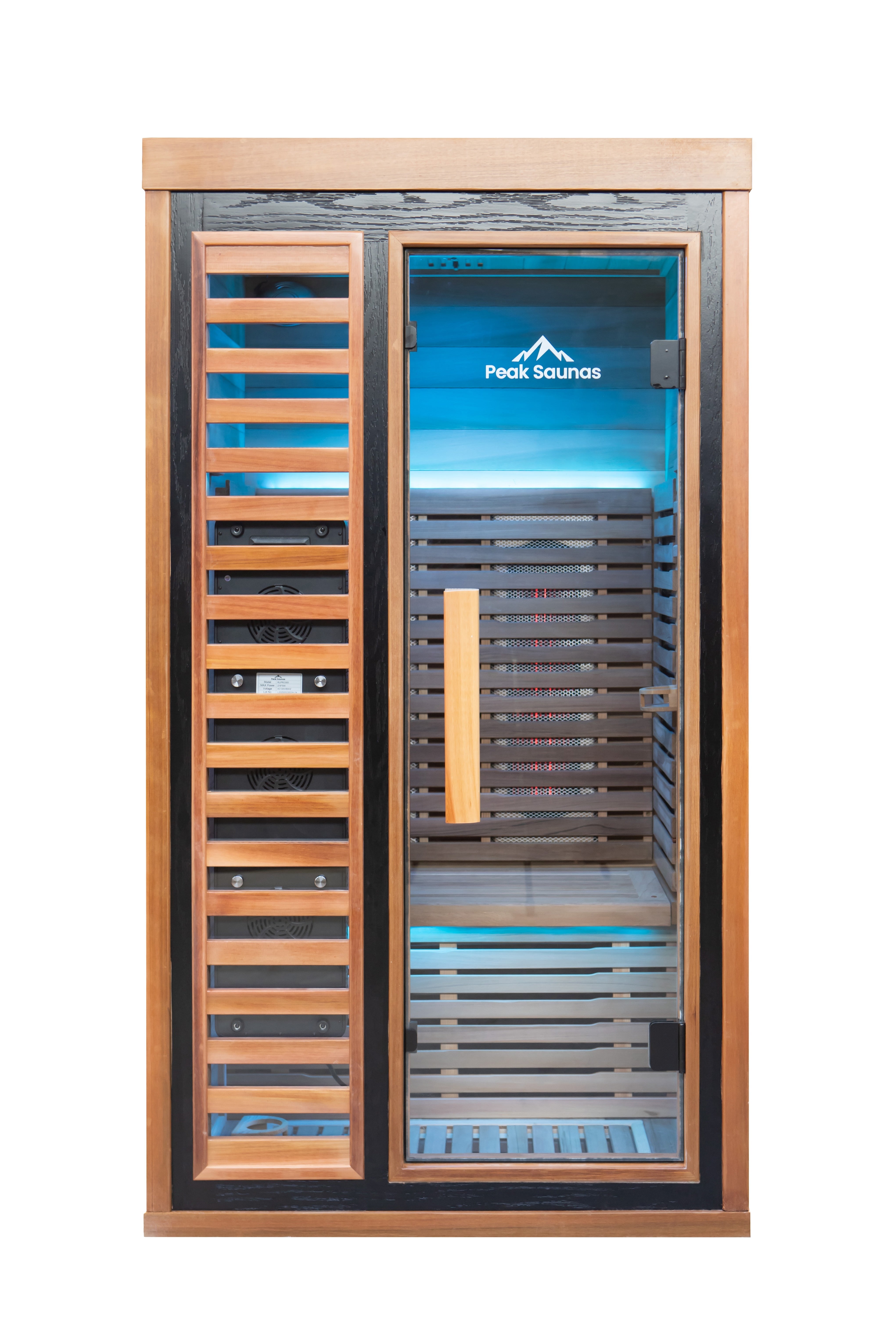 Peak Saunas Rainier 1-Person Full Spectrum Infrared Sauna with XL Medical-Grade Red Light Therapy & Smart WiFi App Control - Energize Trek