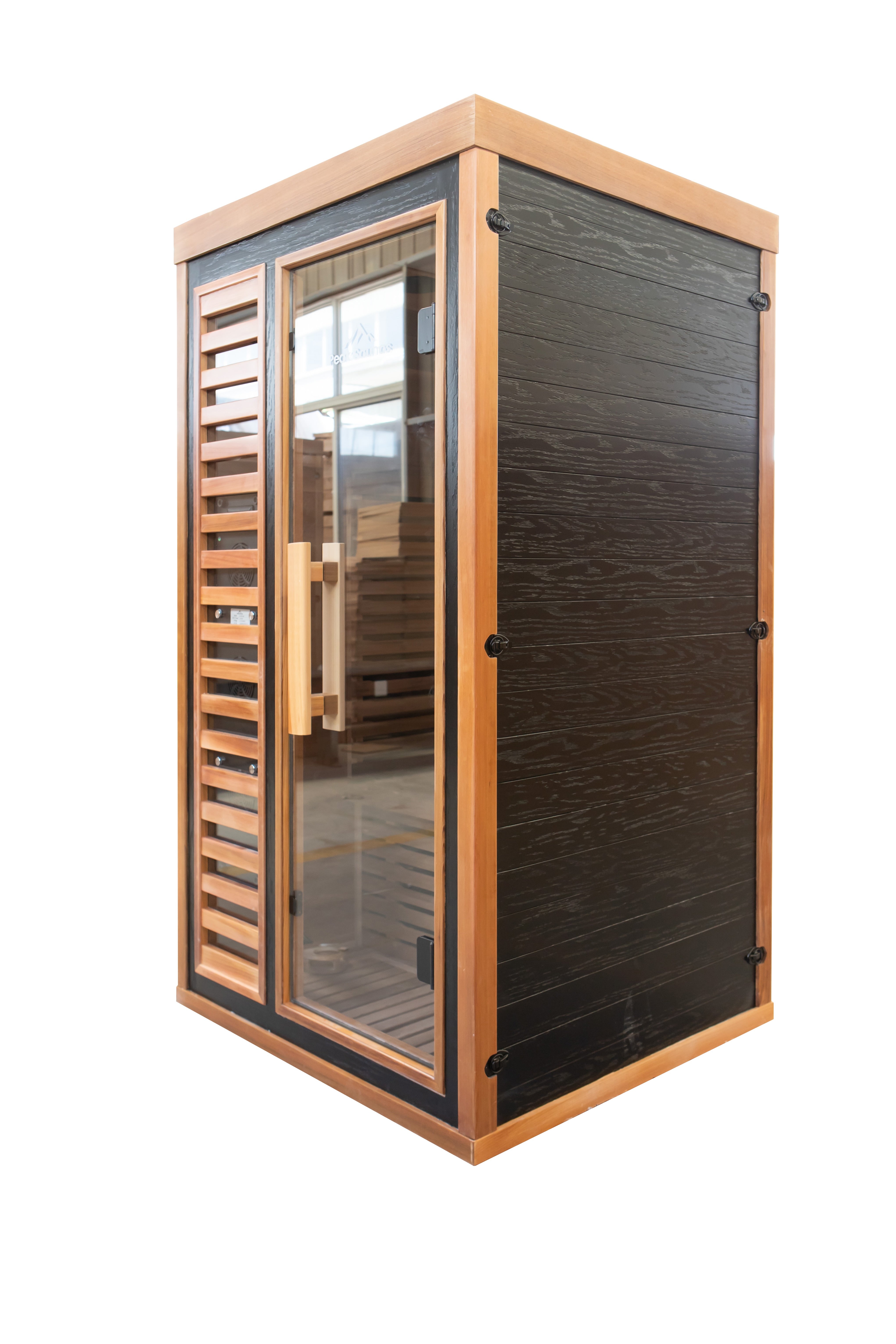 Peak Saunas Rainier 1-Person Full Spectrum Infrared Sauna with XL Medical-Grade Red Light Therapy & Smart WiFi App Control - Energize Trek