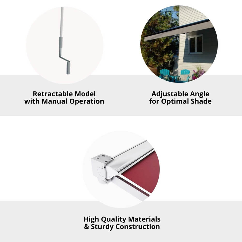 Multiple Awnings Brasilia Europa Premium Outdoor Manual Retractable Sun Shade Awning With White Frame (SAK93514) - Energize Trek