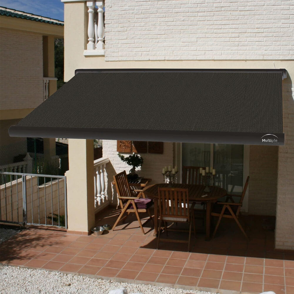 Multiple Awnings Brasilia Slim Premium Full Cassette Electric Retractable Sun Shade Awning With Black Frame (SAK42536) - Energize Trek