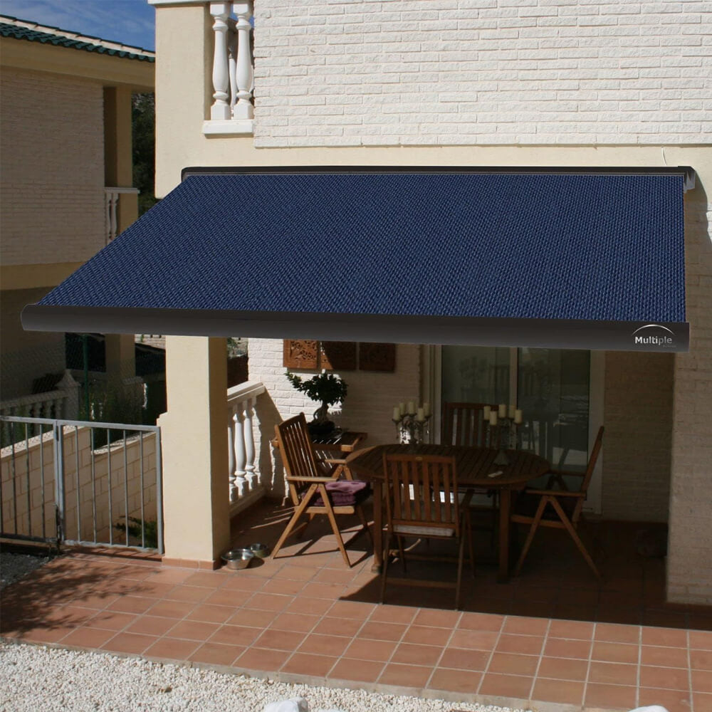 Multiple Awnings Brasilia Slim Premium Full Cassette Manual Retractable Sun Shade Awning With Black Frame (SAK91420) - Energize Trek