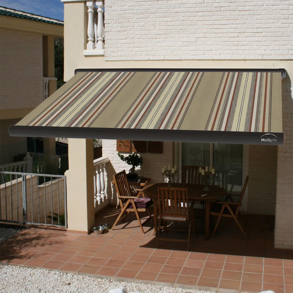 Multiple Awnings Brasilia Slim Premium Full Cassette Manual Retractable Sun Shade Awning With Black Frame (SAK91420) - Energize Trek