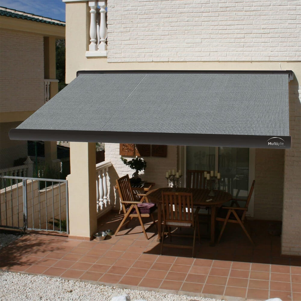 Multiple Awnings Brasilia Slim Premium Full Cassette Manual Retractable Sun Shade Awning With Black Frame (SAK91420) - Energize Trek