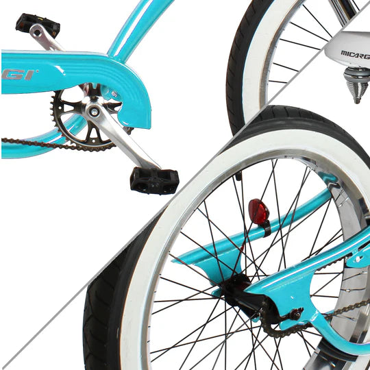 Micargi 29" Stretch Cruiser coaster brake, single sp, Three Piece Alloy Crank, triple tree fork, high rise handlebar. 29"F 26"R - Energize Trek
