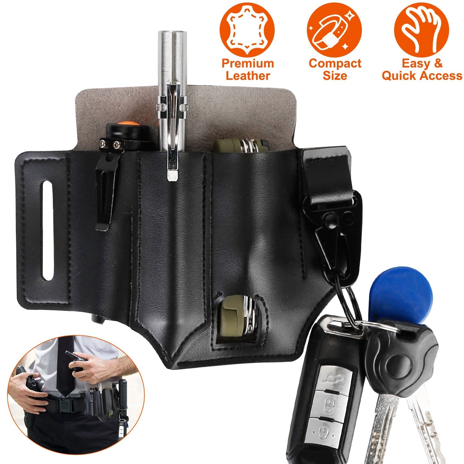 Multi-tool Sheath for Belt Leather EDC Pocket Organizer for Men EDC Leather Pouch Flashlight Sheath - Energize Trek