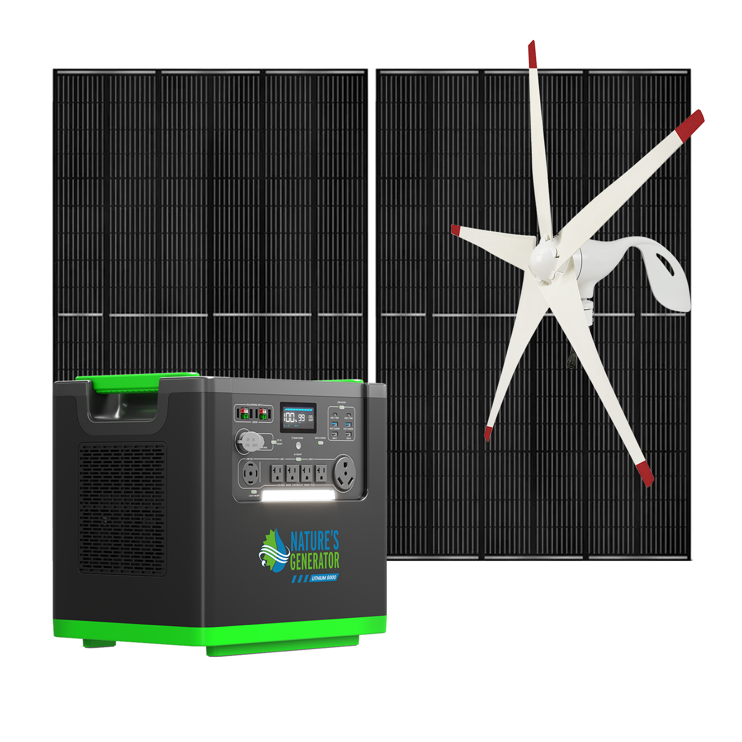 Nature's Generator Lithium 6000 with Solar Panels and Wind Turbine - Energize Trek