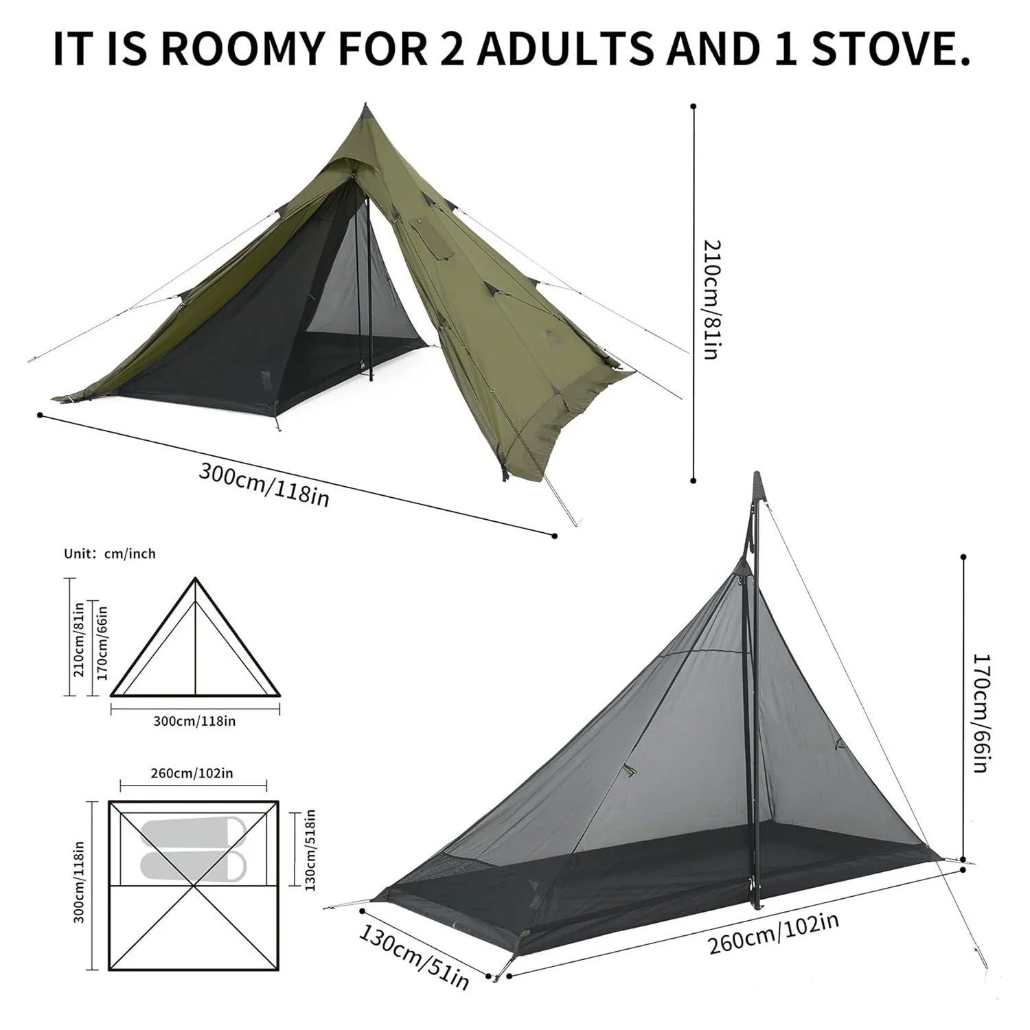 Naturehike Ultralight Camping Tent Chimney Window Teepee Pyramid - Energize Trek