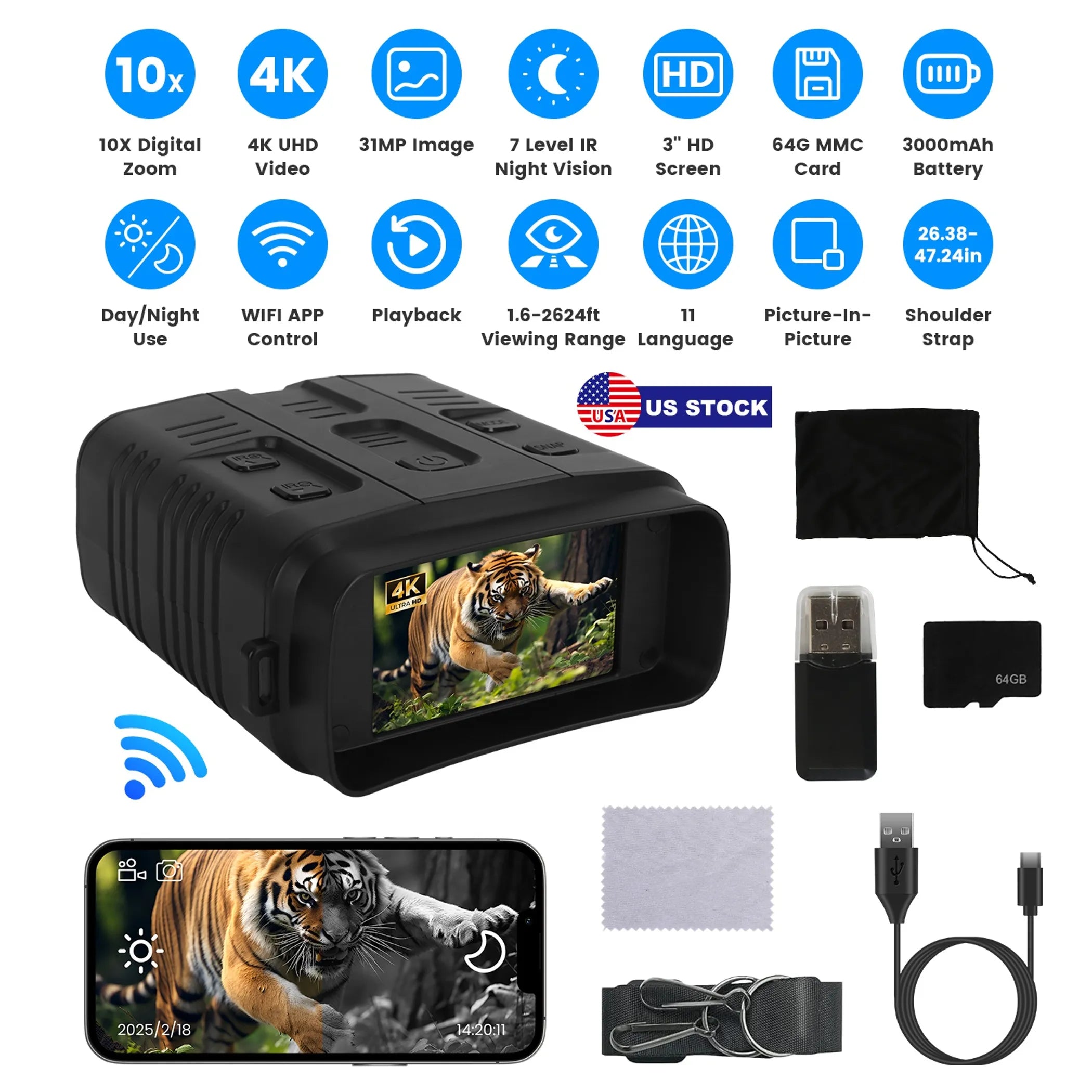 Night Vision Goggles 4K Full-Color Binoculars 10X Zoom - Energize Trek