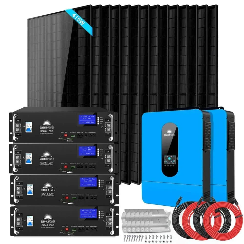Off-Grid Solar Kit 13000W 48VDC 120V/240V 20.48KWH Lithium Battery 14 X 415 Watts Solar Panels SGR-13KM - Energize Trek