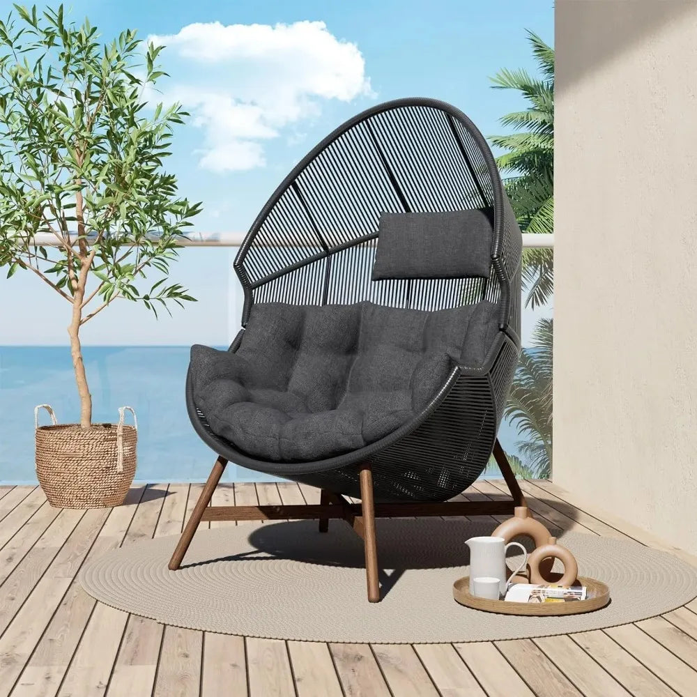 Outdoor Egg Chair Wicker Wood Grain Finish With Olefin Cushion - Energize Trek