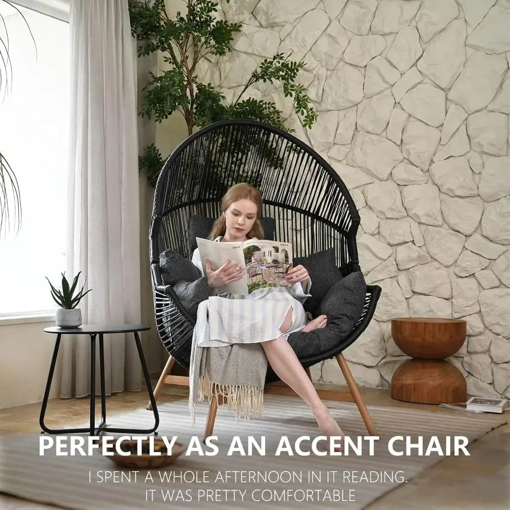 Outdoor Egg Chair Wicker Wood Grain Finish With Olefin Cushion - Energize Trek