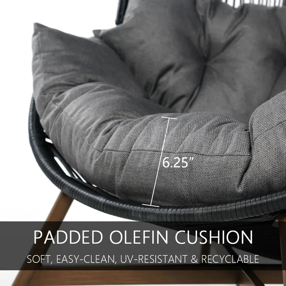 Outdoor Egg Chair Wicker Wood Grain Finish With Olefin Cushion - Energize Trek
