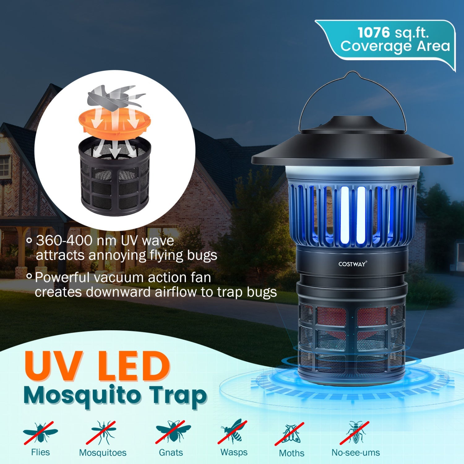 Outdoor Fly Trap with Light Rechargeable Electric Bug Catcher and Killer - Energize Trek