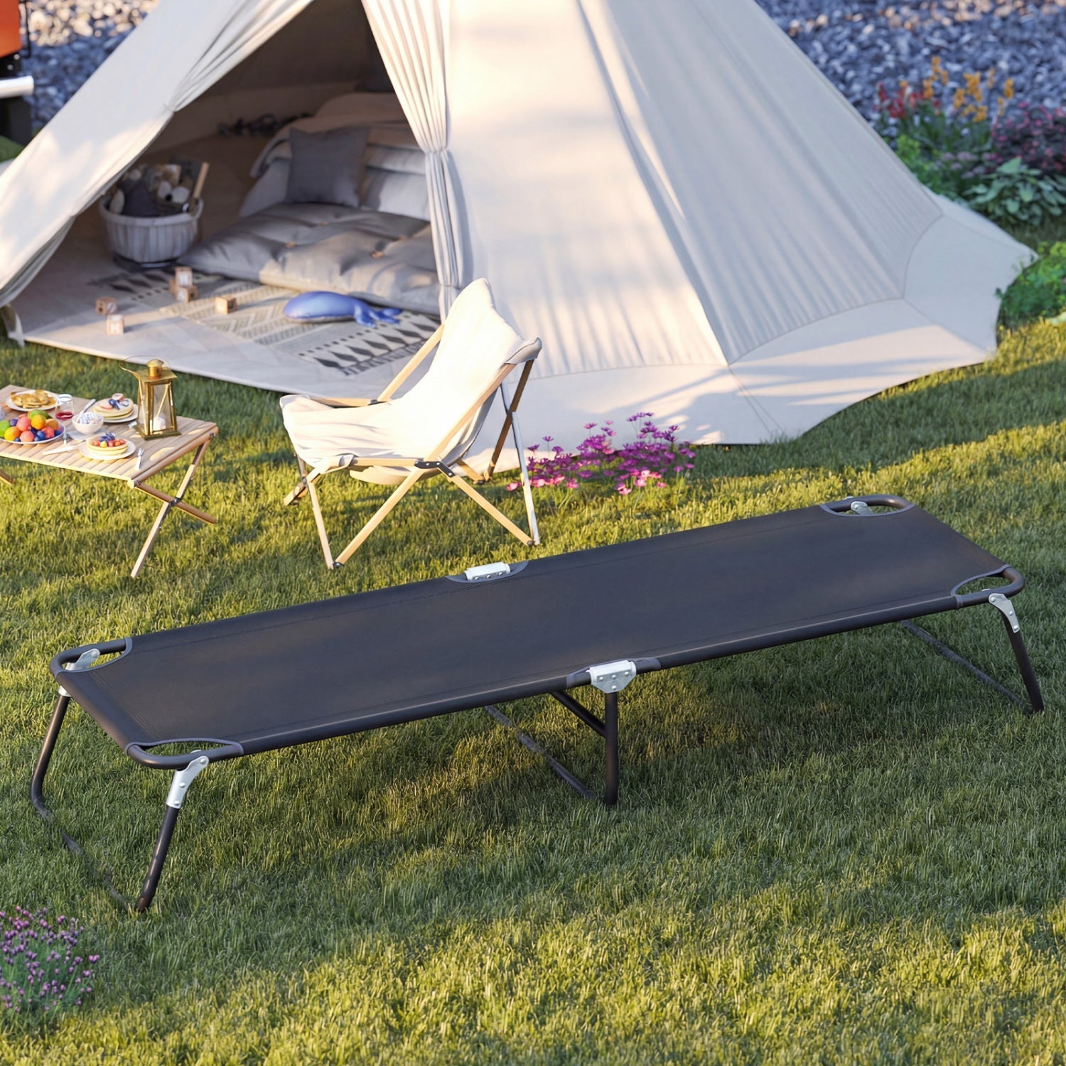 Outdoor Folding Camping Bed for Sleeping Hiking Travel-Black - Energize Trek