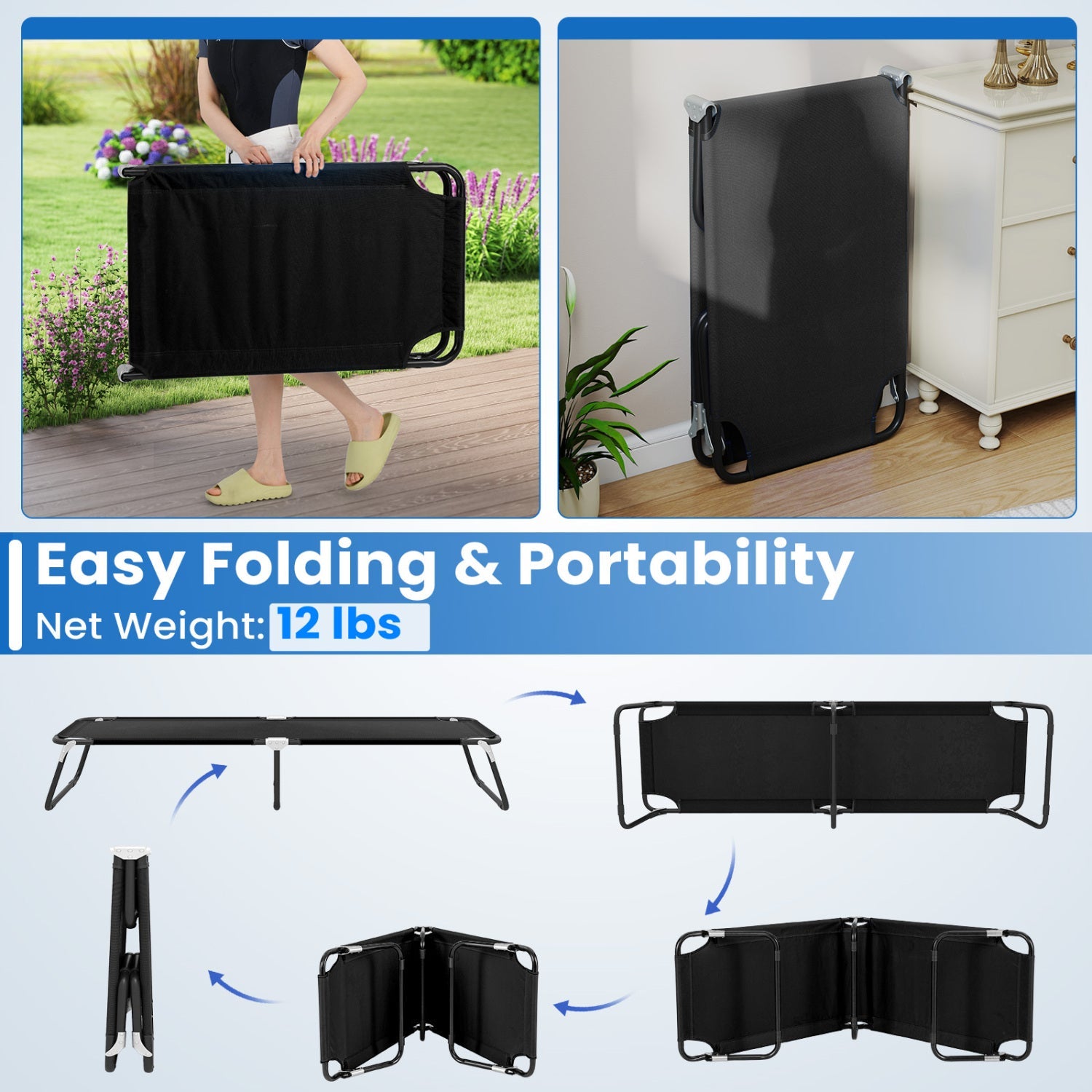 Outdoor Folding Camping Bed for Sleeping Hiking Travel-Black - Energize Trek