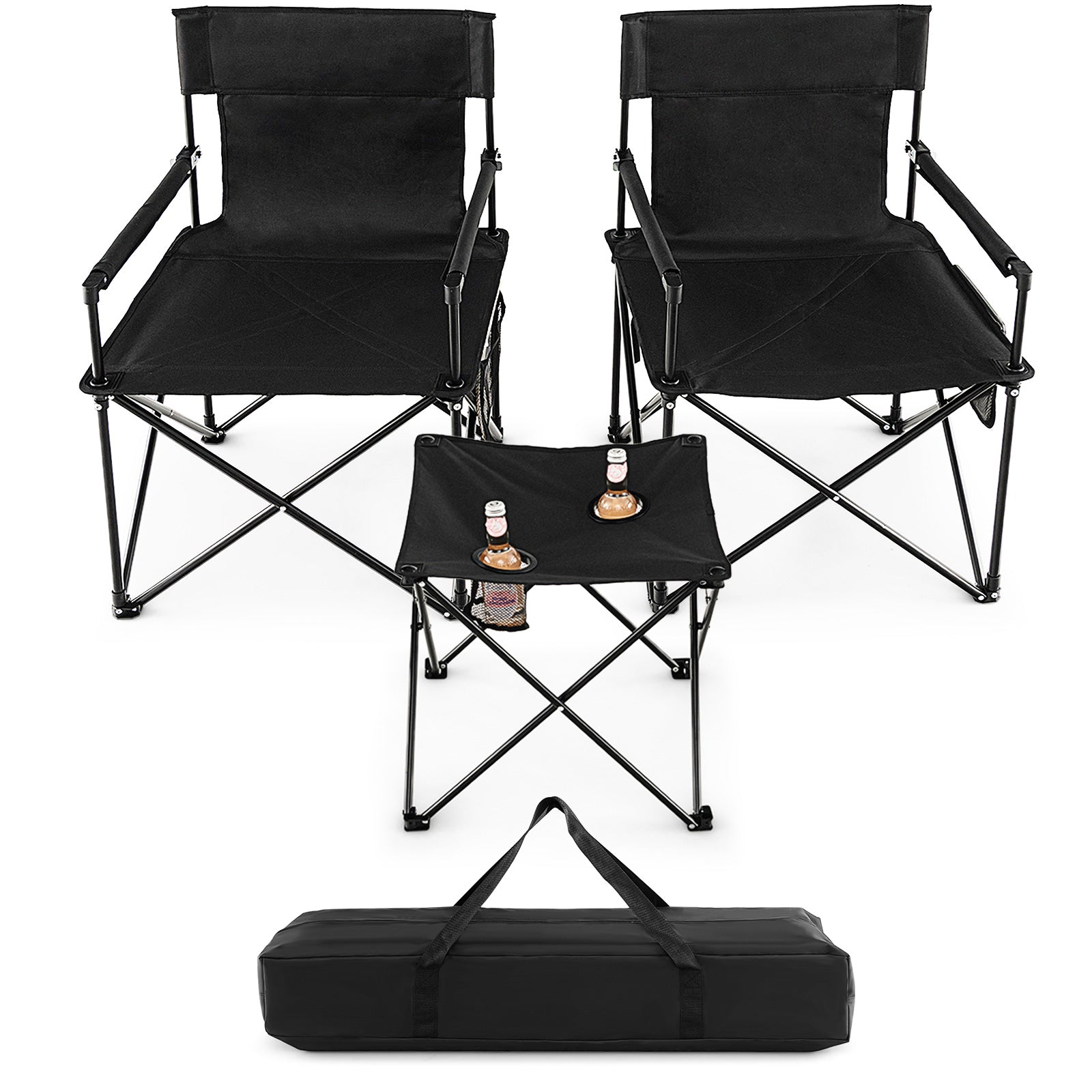 Outdoor Folding Camping Chairs and Table Set with Carrying Bag-Black - Energize Trek