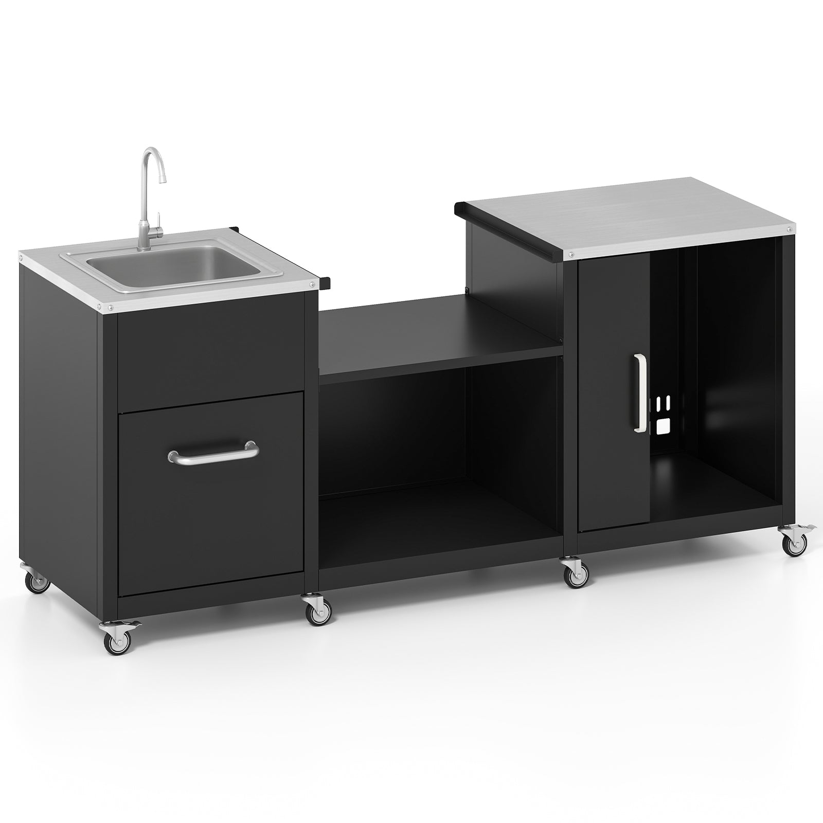 Outdoor Grill Table with Sink and Drainage Heavy Duty Metal Grill Cart-Black - Energize Trek