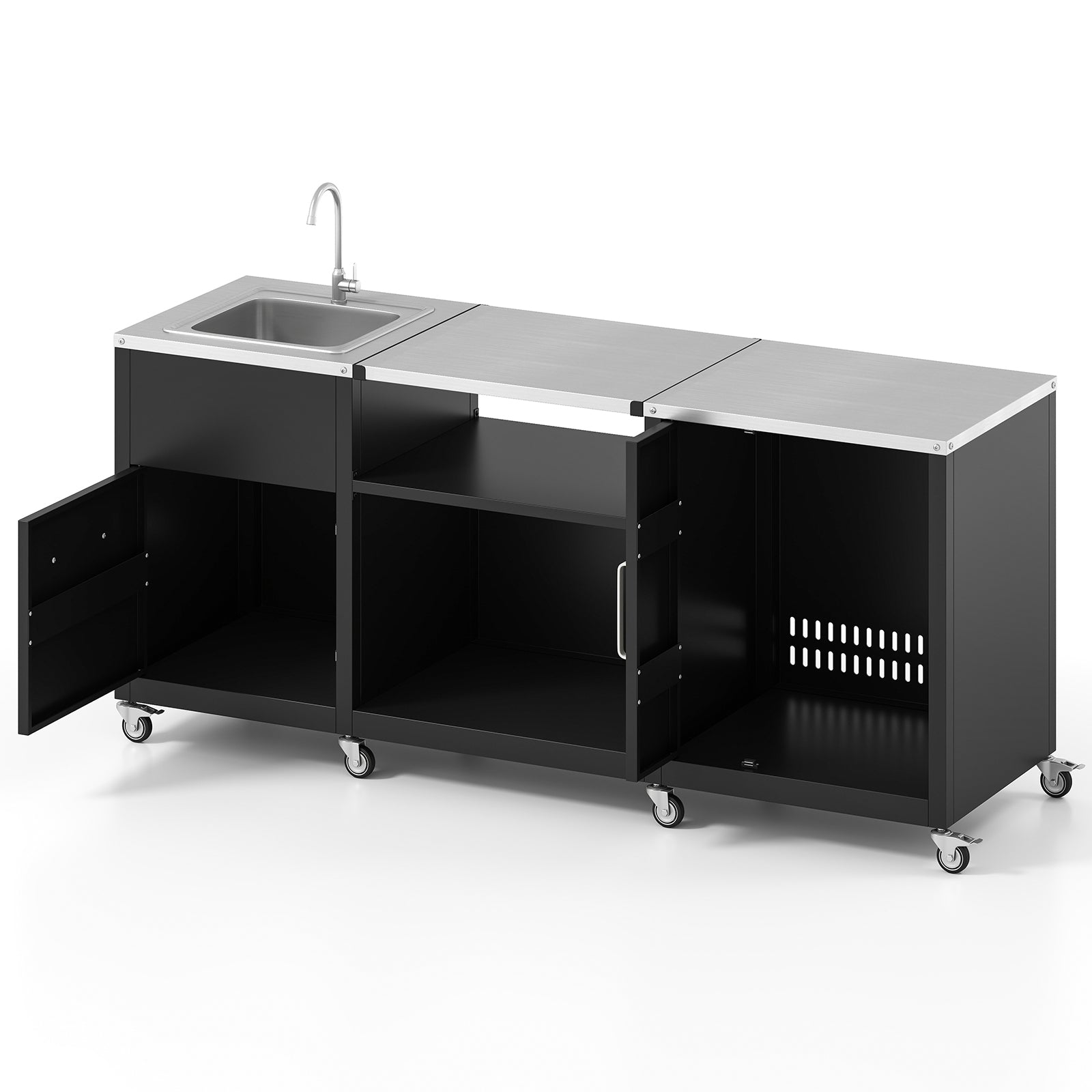 Outdoor Grill Table with Sink and Drainage Heavy Duty Metal Grill Cart-Black - Energize Trek