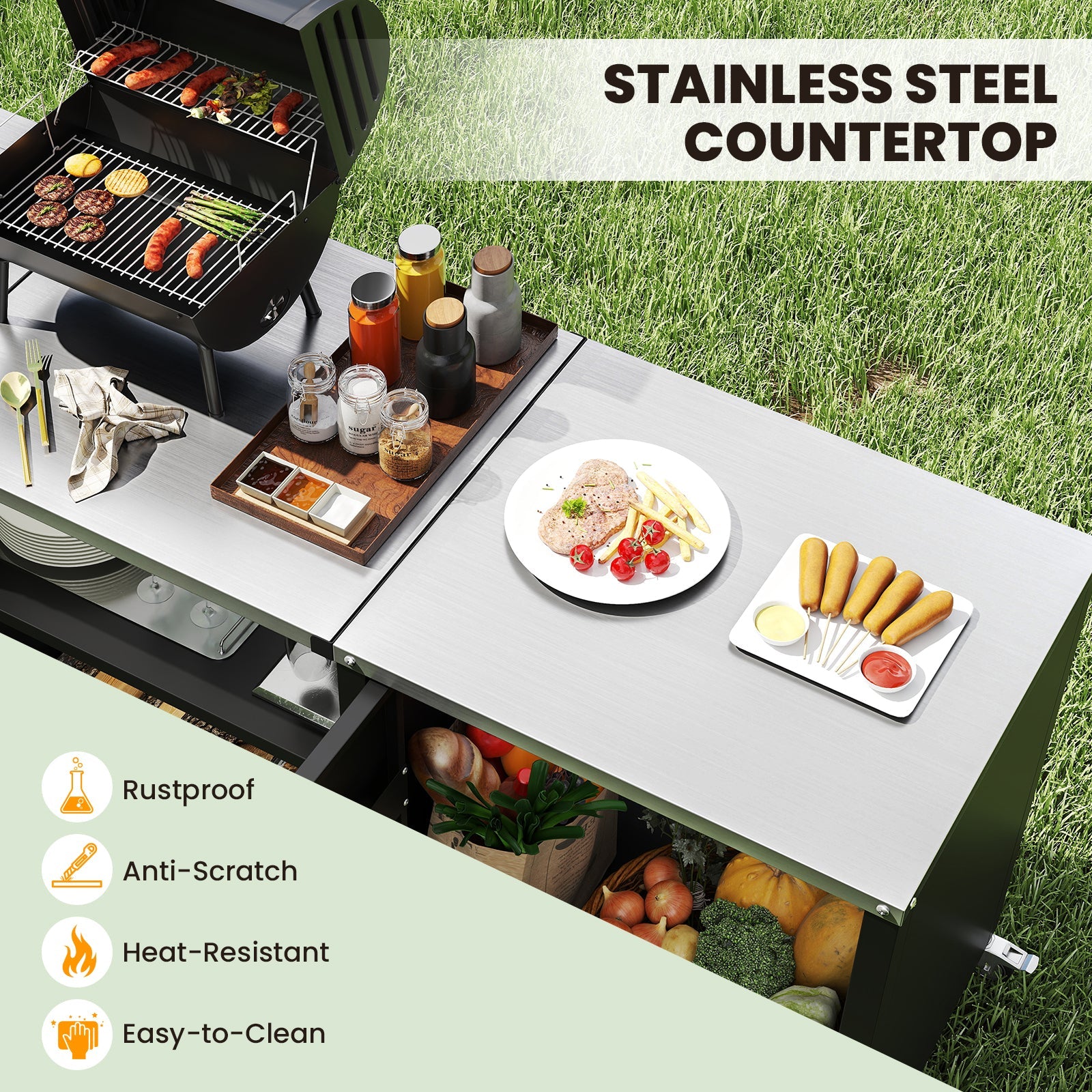 Outdoor Grill Table with Sink and Drainage Heavy Duty Metal Grill Cart-Black - Energize Trek