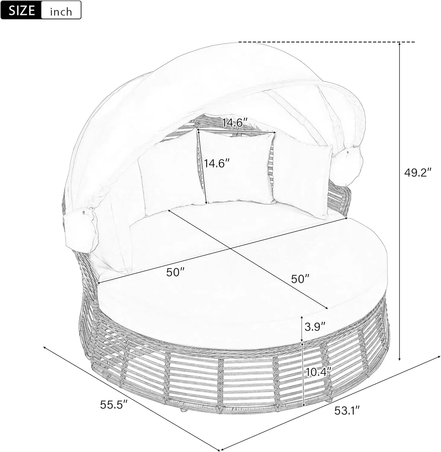 Outdoor Rattan Round Daybed With Retractable Canopy Removable Cushions - Energize Trek