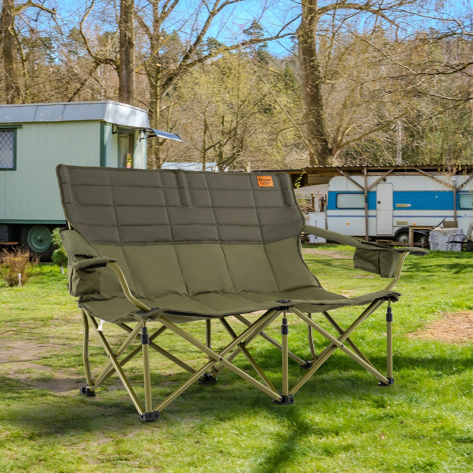 Oversized Camping Chair Folding Loveseat Camping Couch with Cup Holders & Thick Padding - Energize Trek
