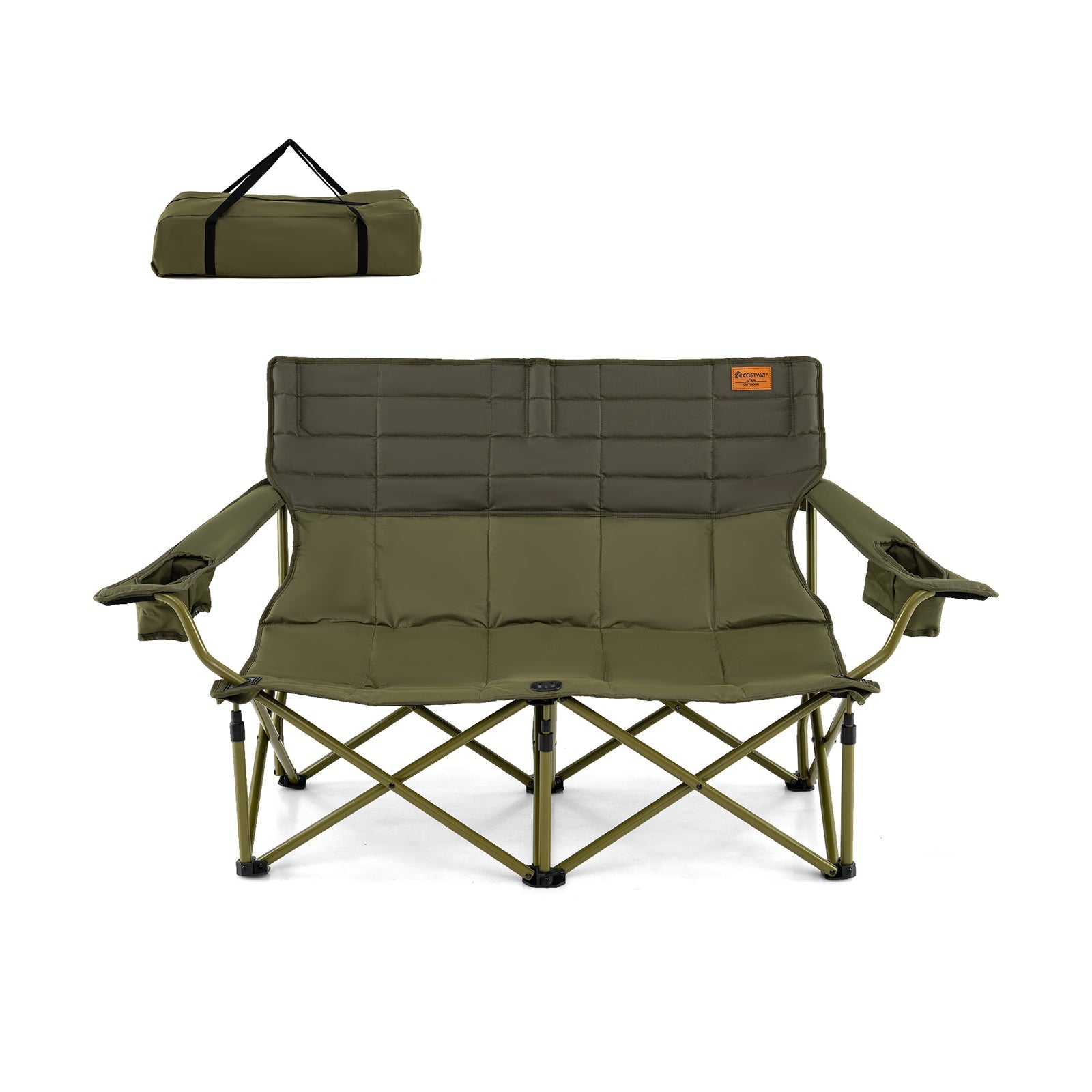 Oversized Camping Chair Folding Loveseat Camping Couch with Cup Holders & Thick Padding - Energize Trek