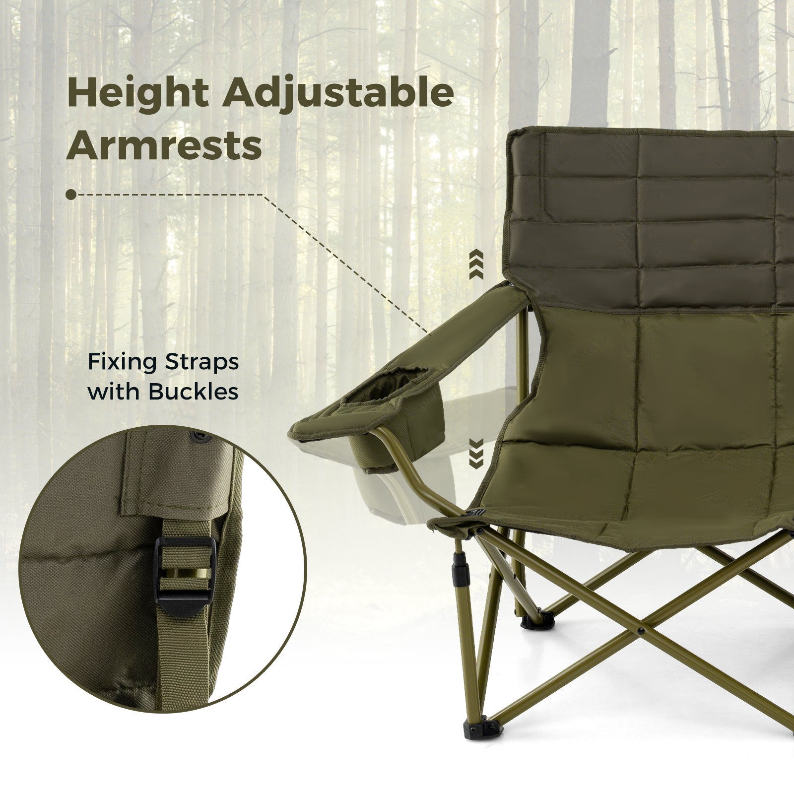 Oversized Camping Chair Folding Loveseat Camping Couch with Cup Holders & Thick Padding - Energize Trek
