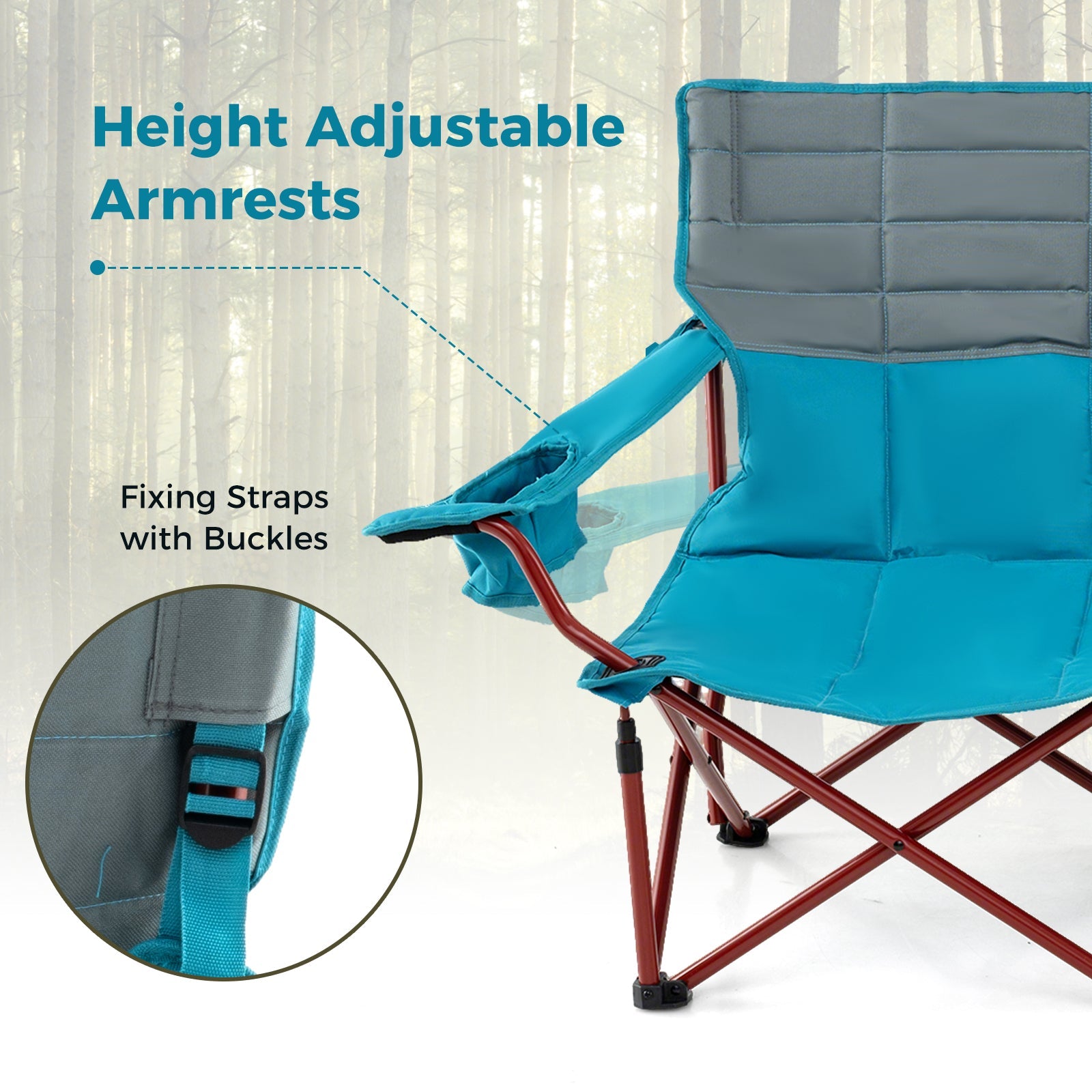 Oversized Camping Chair Folding Loveseat Camping Couch with Cup Holders & Thick Padding - Energize Trek