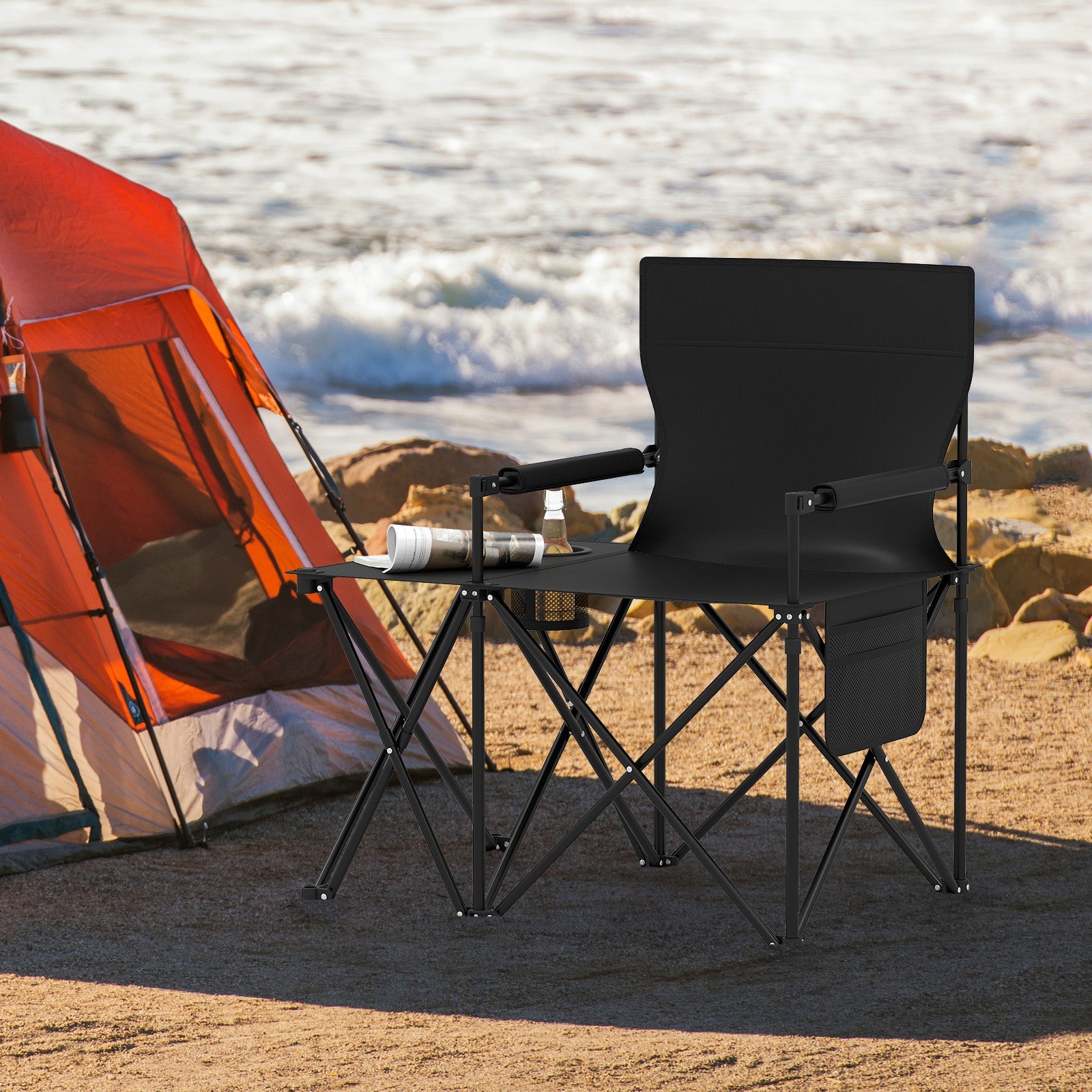 Oversized Camping Chair with Side Table and 2 Storage Pockets - Energize Trek
