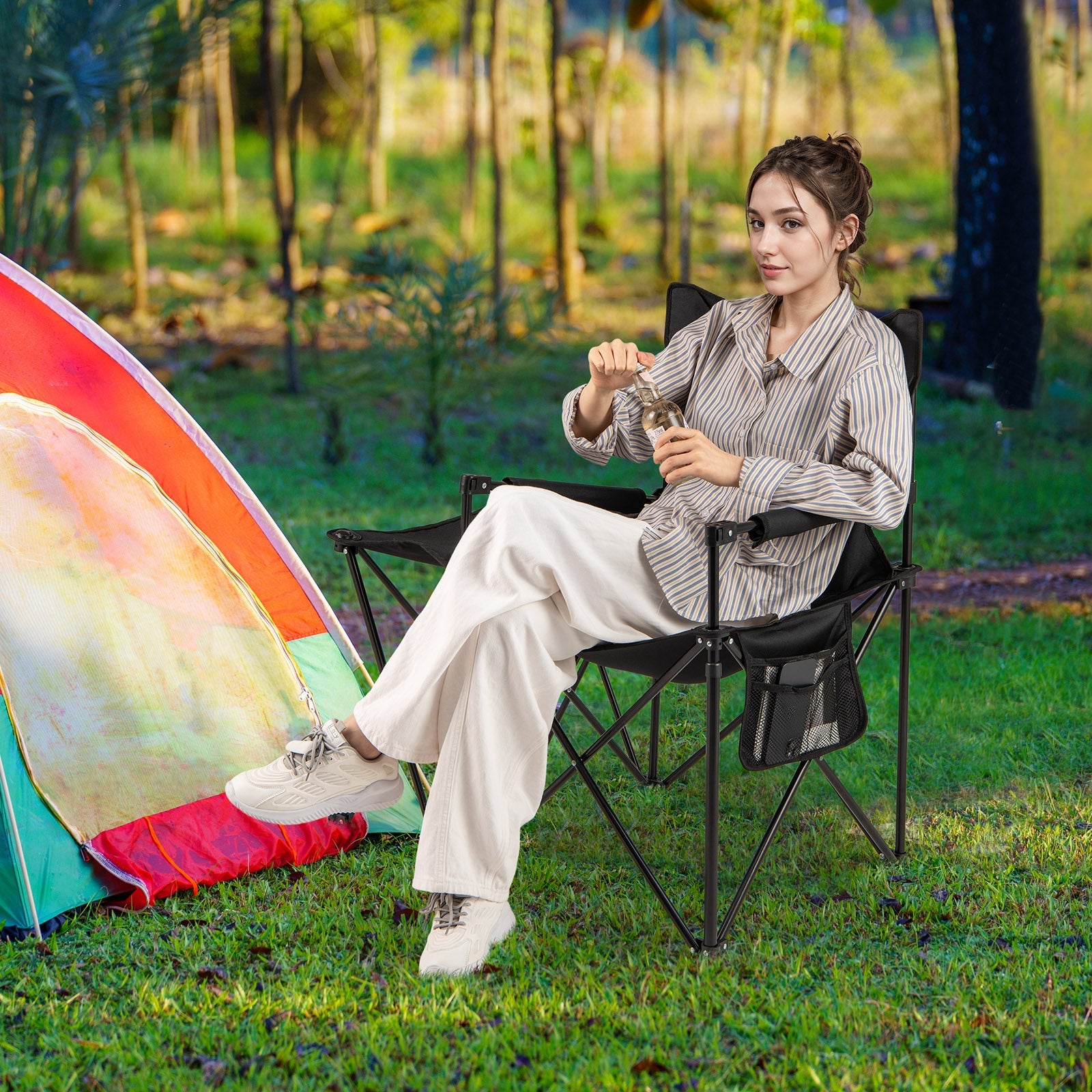 Oversized Camping Chair with Side Table and 2 Storage Pockets - Energize Trek