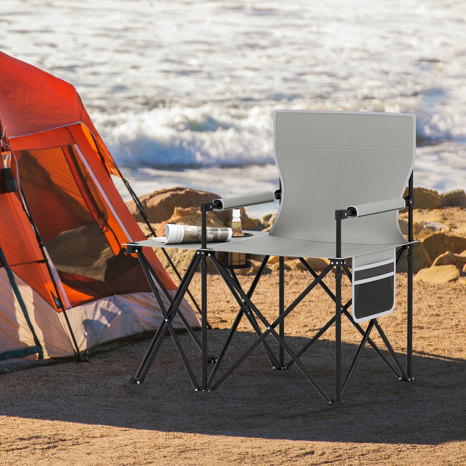Oversized Camping Chair with Side Table and 2 Storage Pockets - Energize Trek
