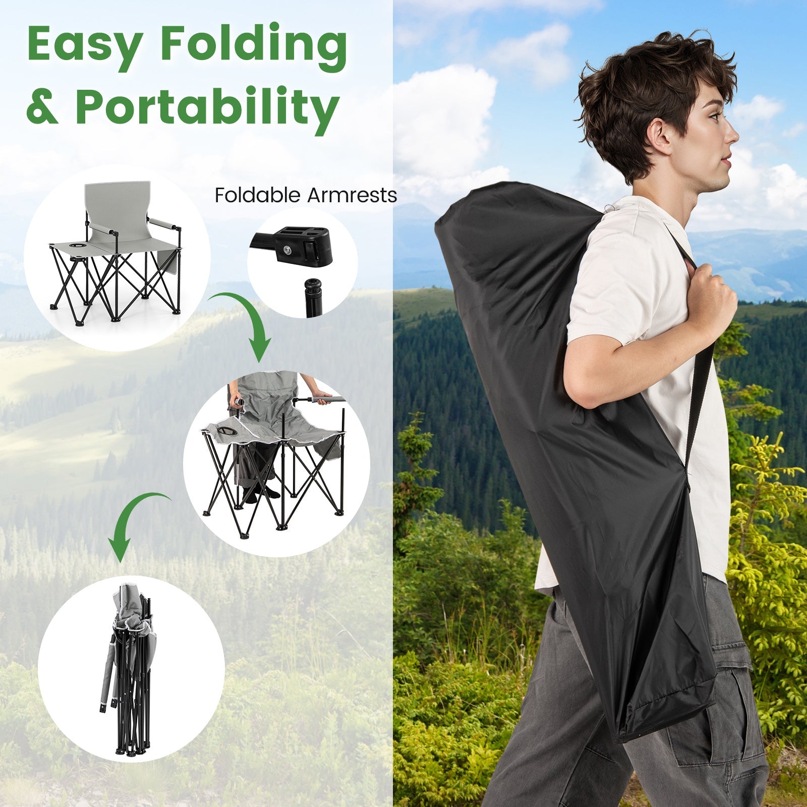 Oversized Camping Chair with Side Table and 2 Storage Pockets - Energize Trek